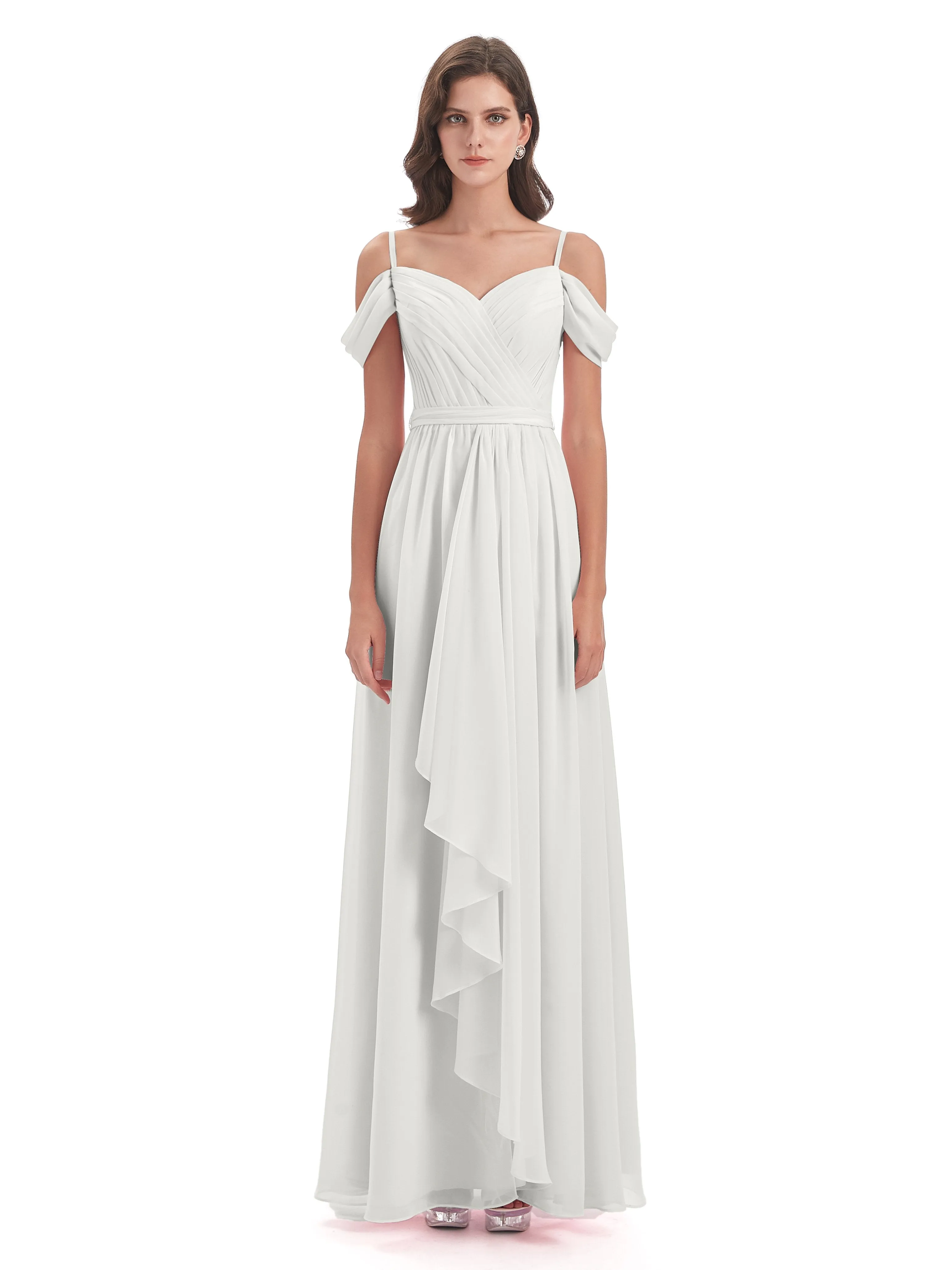 Rosie Affordable A-line Split Long Chiffon Bridesmaid Dresses