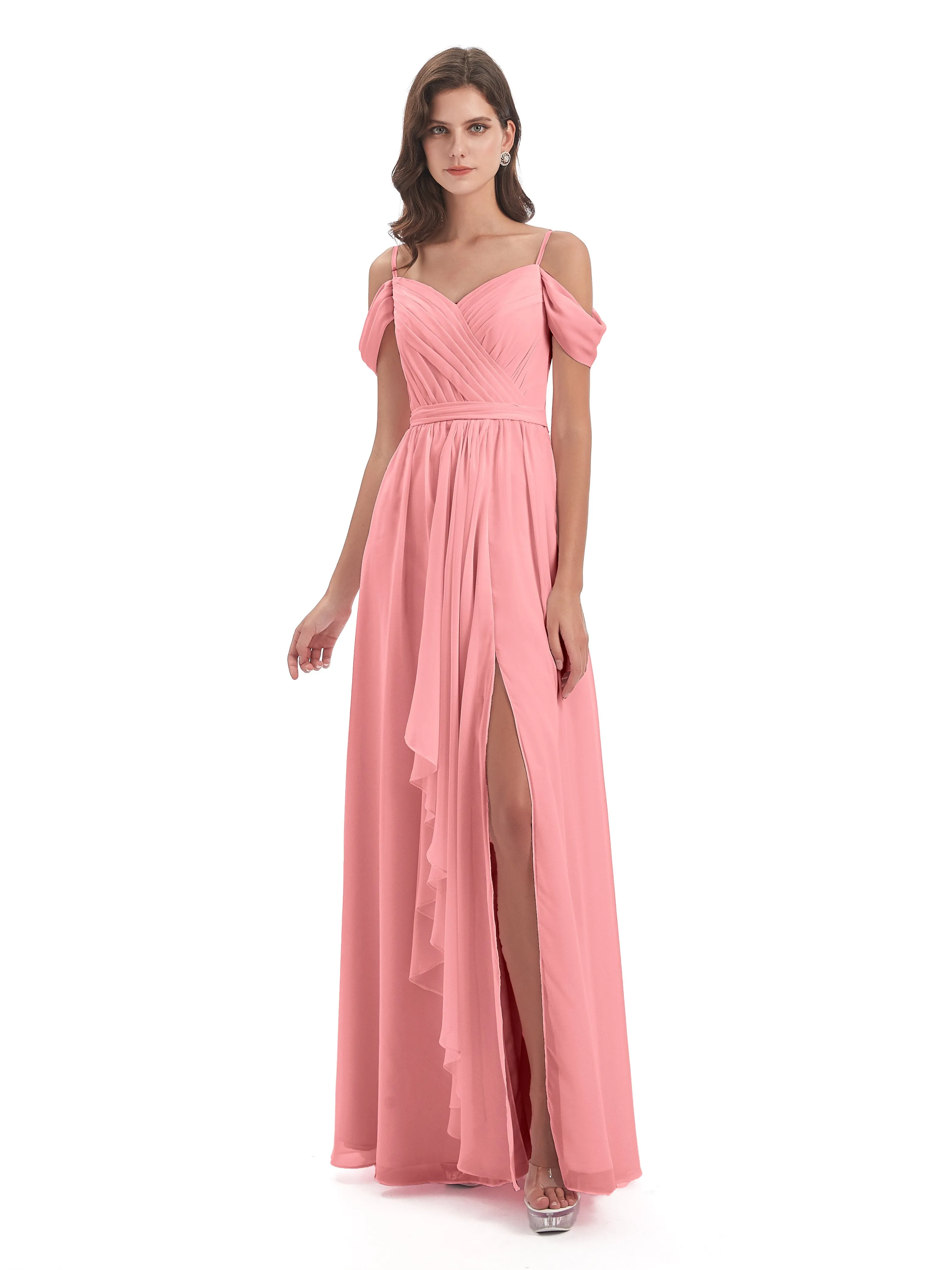 Rosie Affordable A-line Split Long Chiffon Bridesmaid Dresses