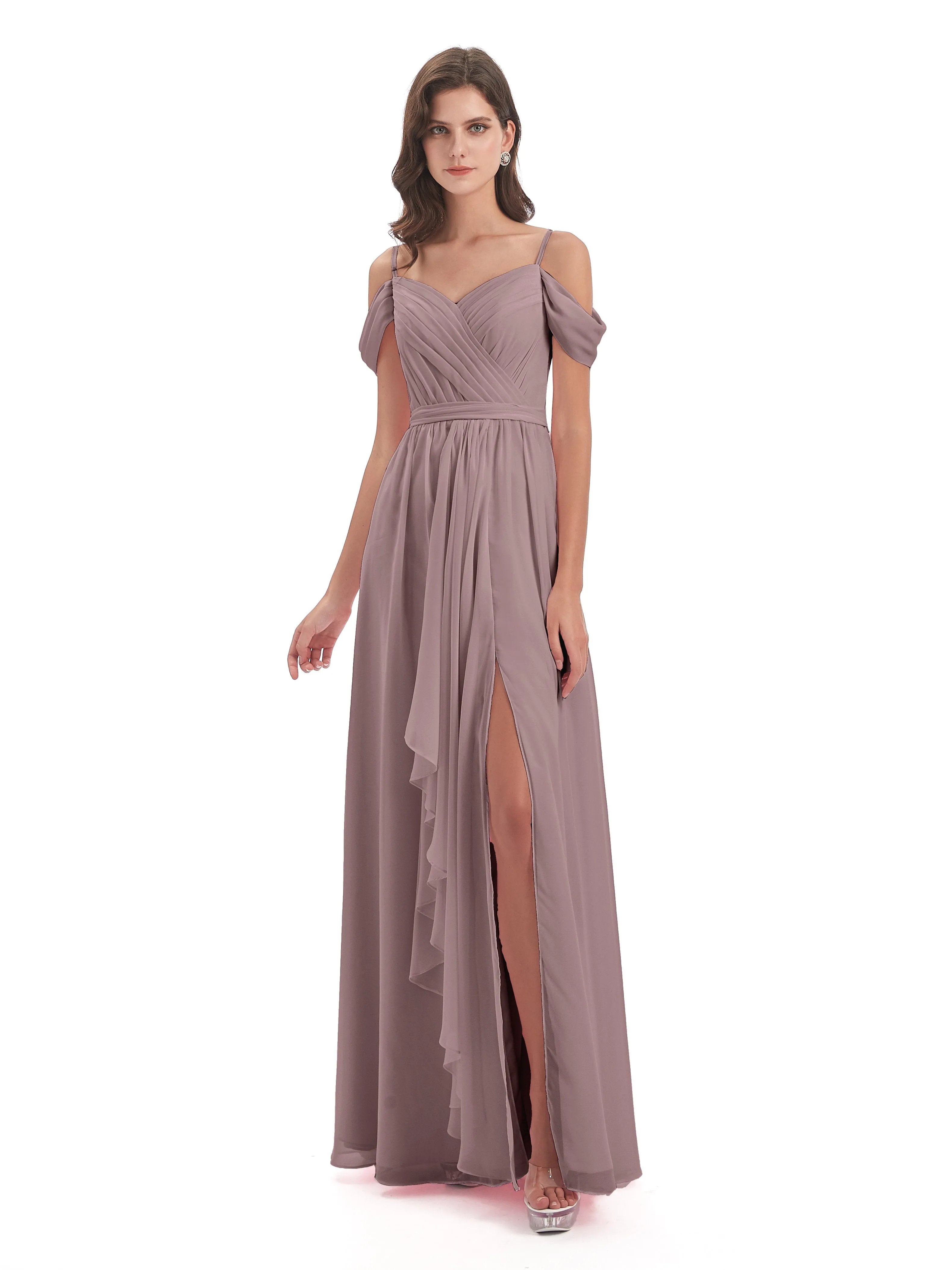 Rosie Affordable A-line Split Long Chiffon Bridesmaid Dresses