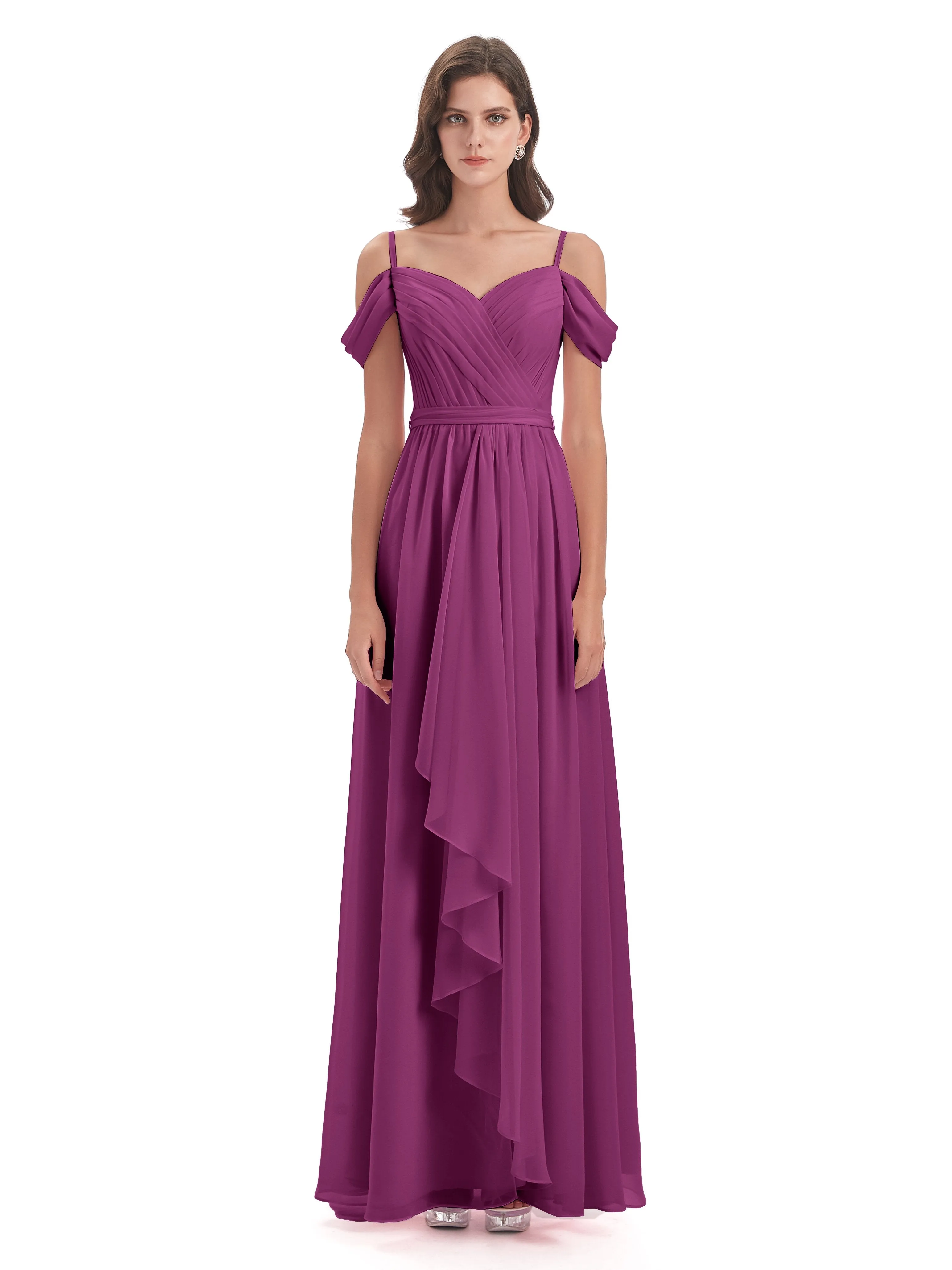 Rosie Affordable A-line Split Long Chiffon Bridesmaid Dresses