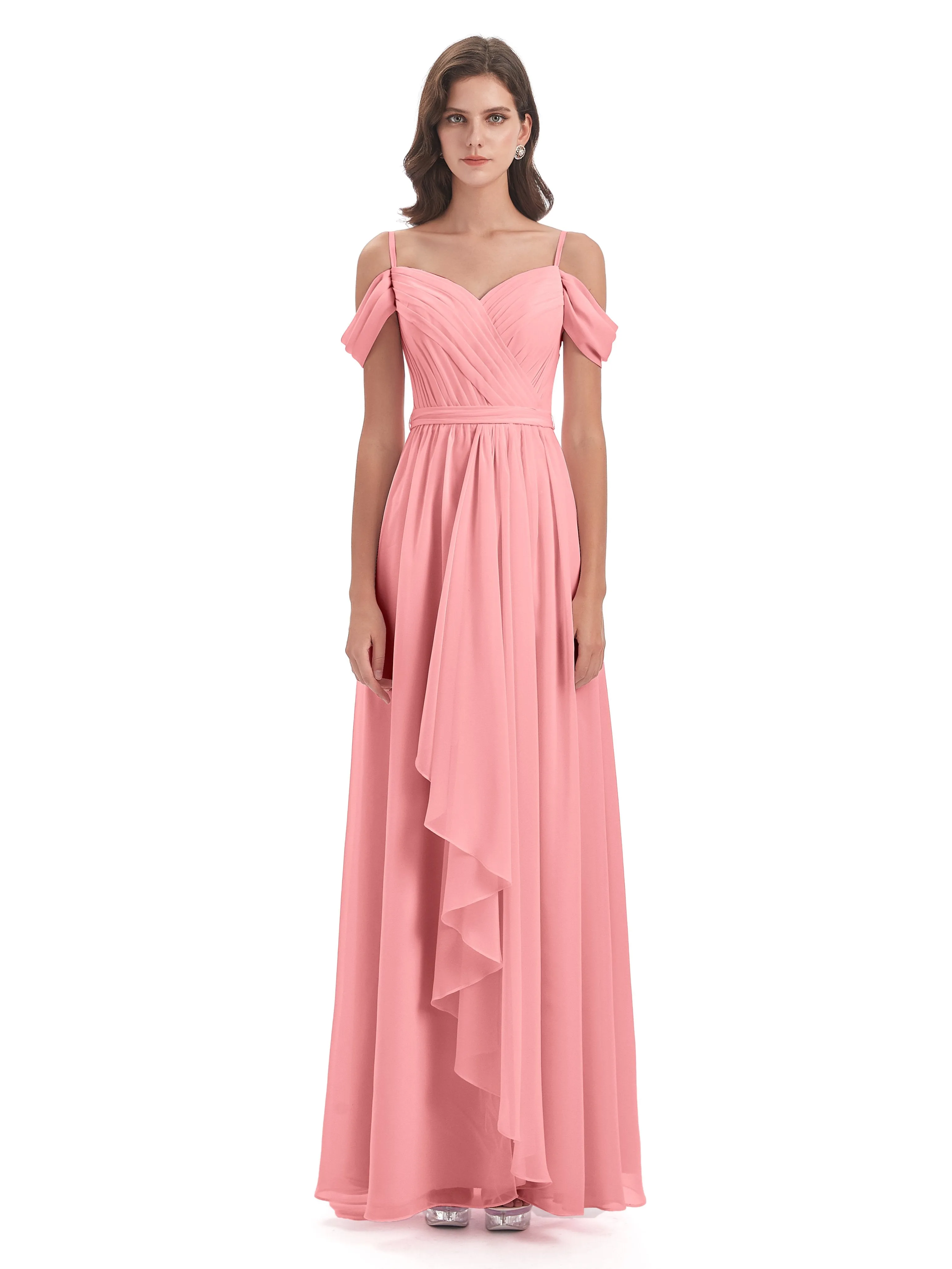 Rosie Affordable A-line Split Long Chiffon Bridesmaid Dresses