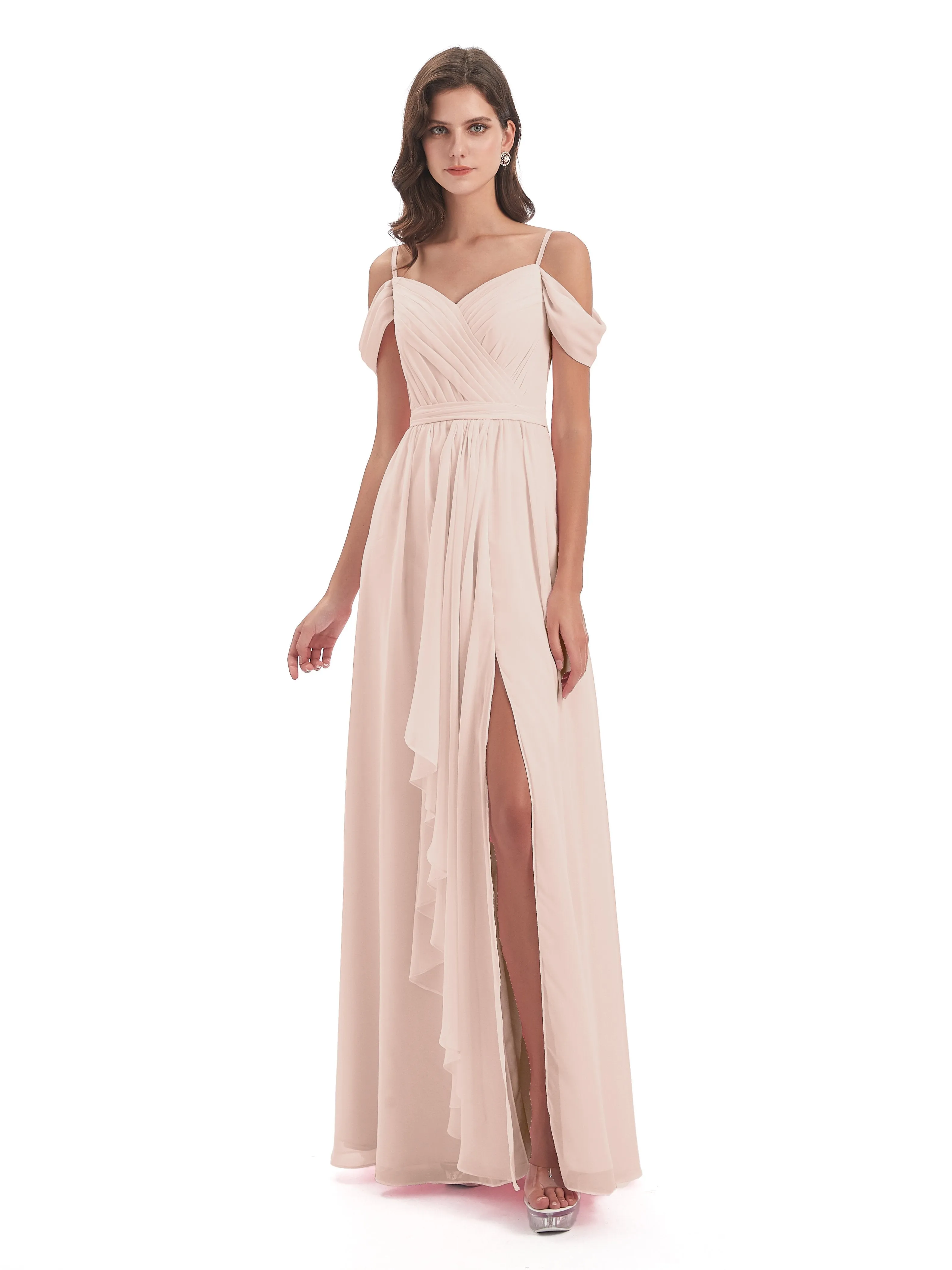 Rosie Affordable A-line Split Long Chiffon Bridesmaid Dresses