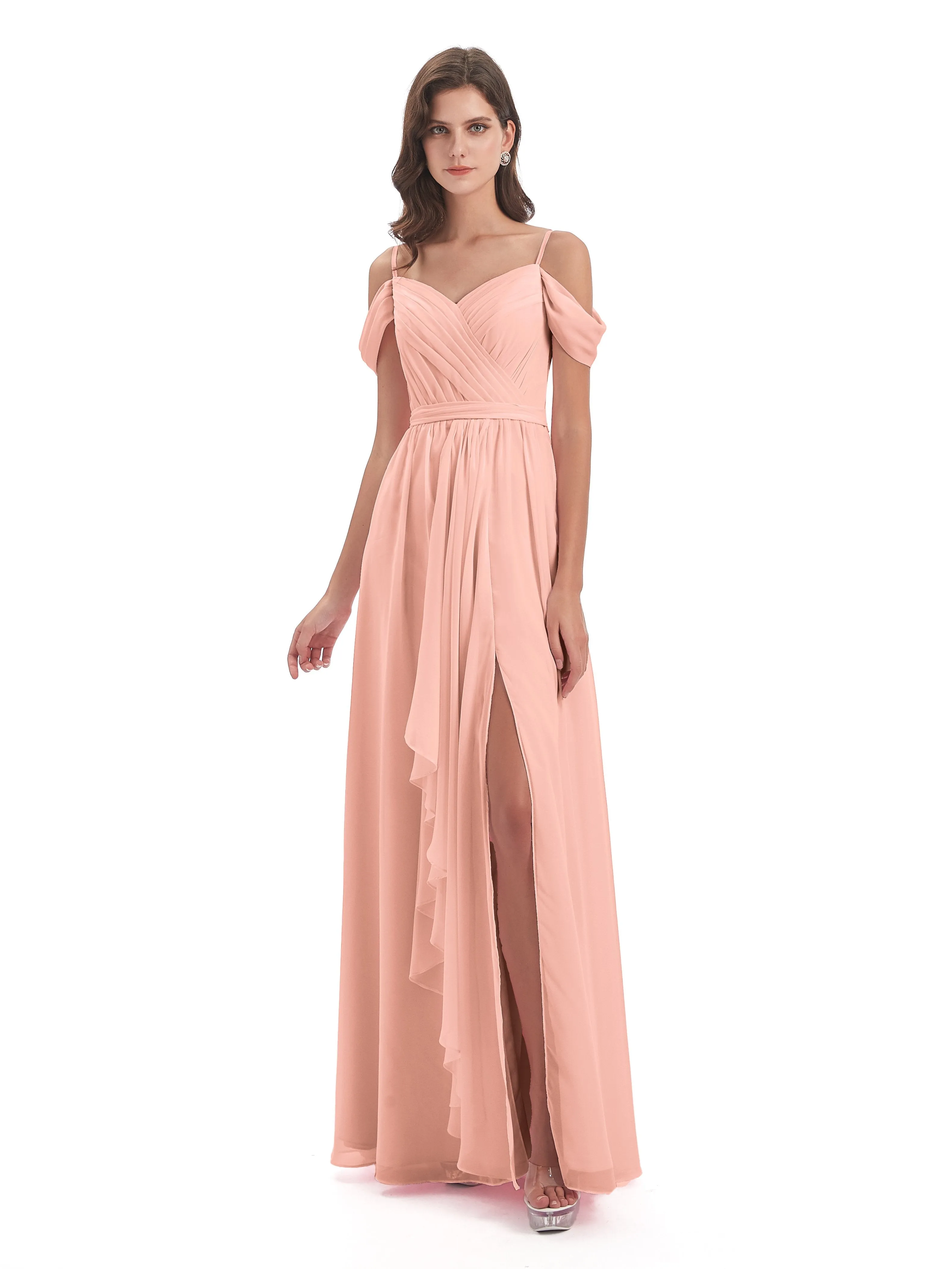 Rosie Affordable A-line Split Long Chiffon Bridesmaid Dresses