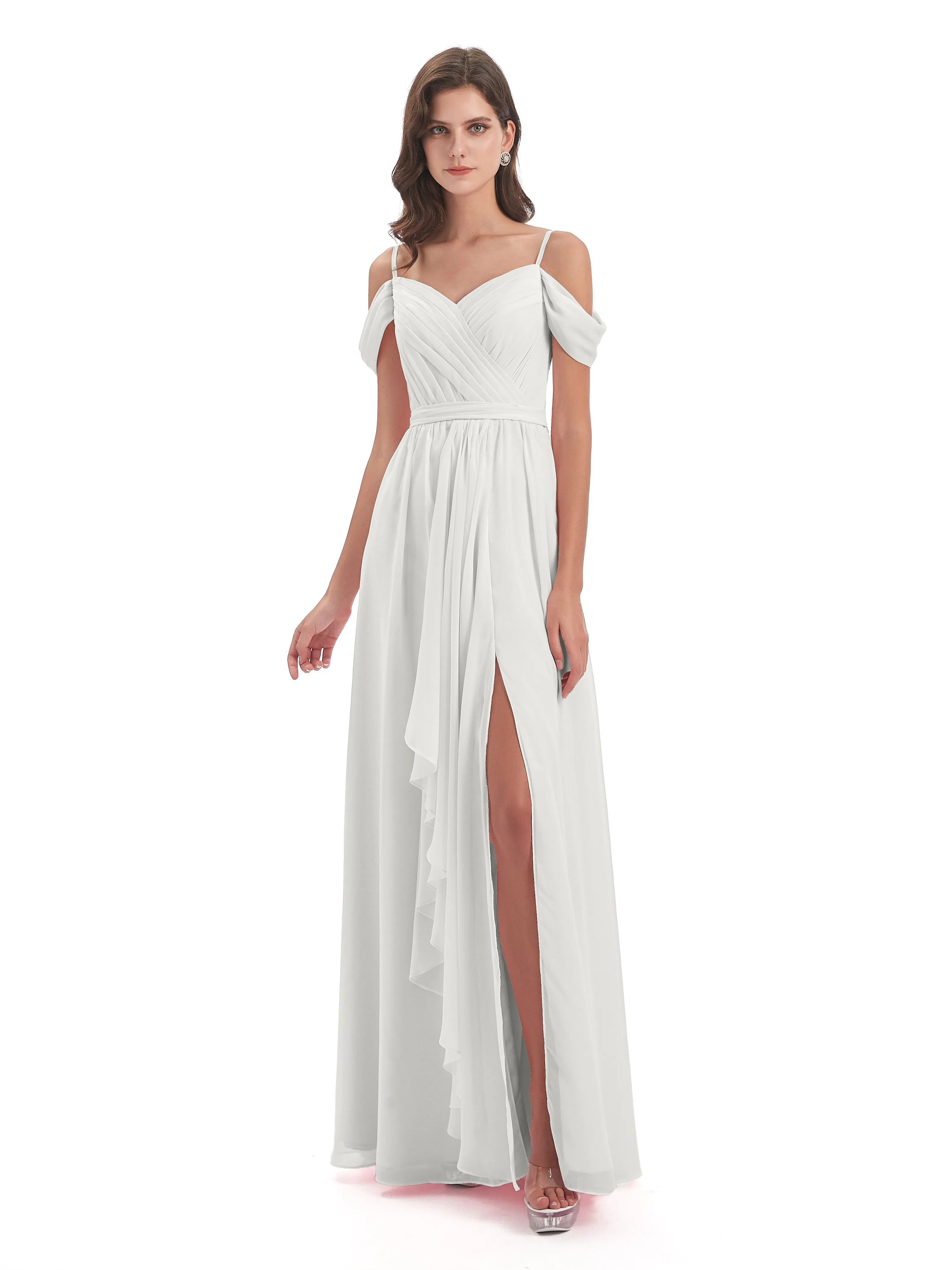 Rosie Affordable A-line Split Long Chiffon Bridesmaid Dresses