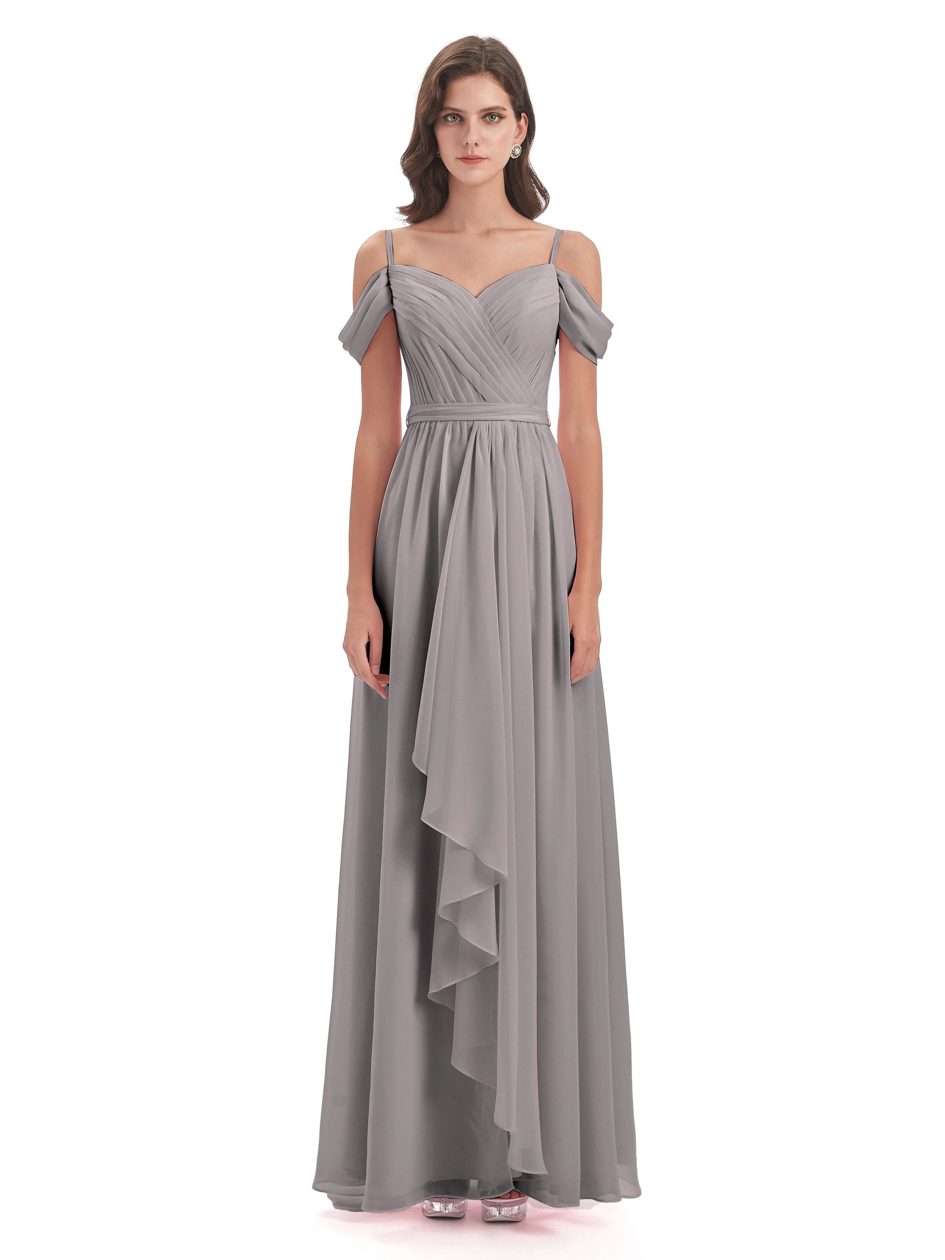 Rosie Affordable A-line Split Long Chiffon Bridesmaid Dresses