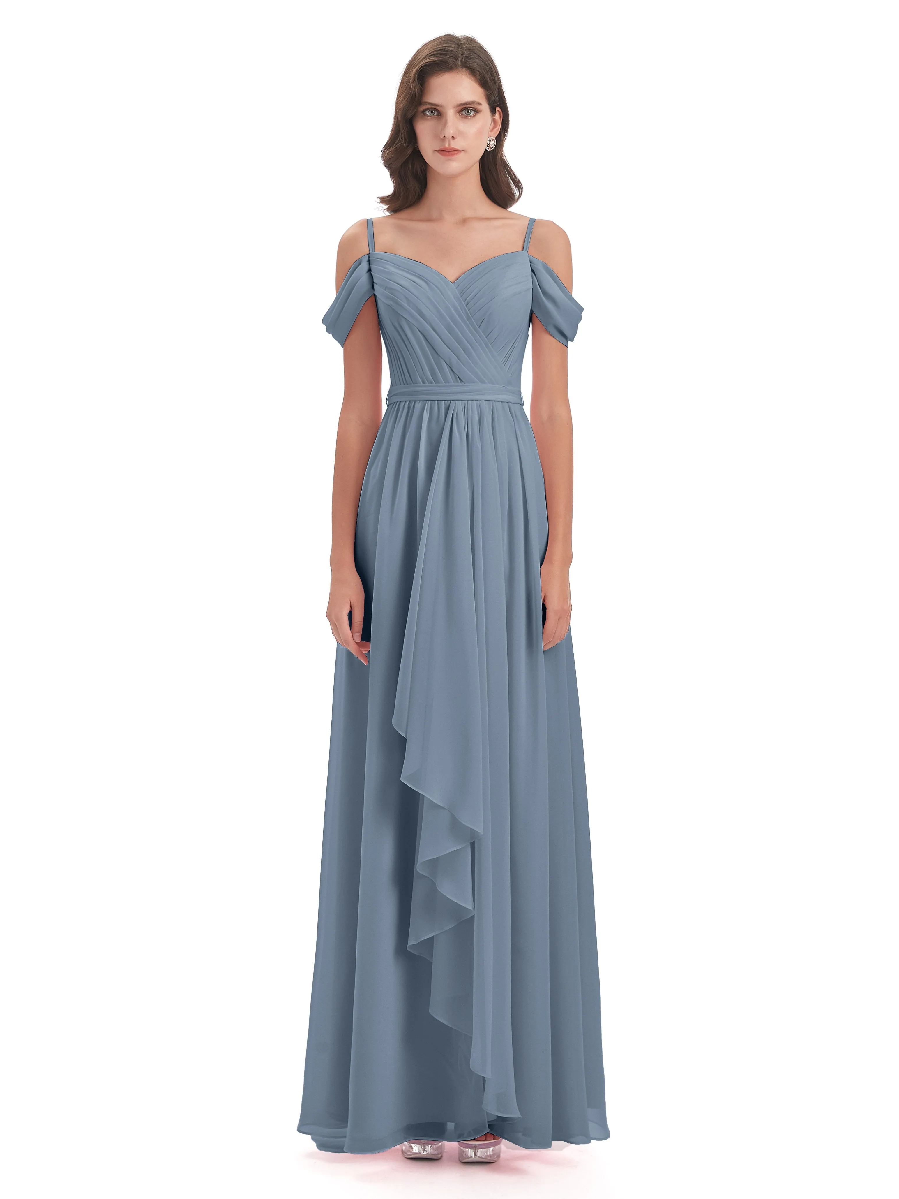 Rosie Affordable A-line Split Long Chiffon Bridesmaid Dresses