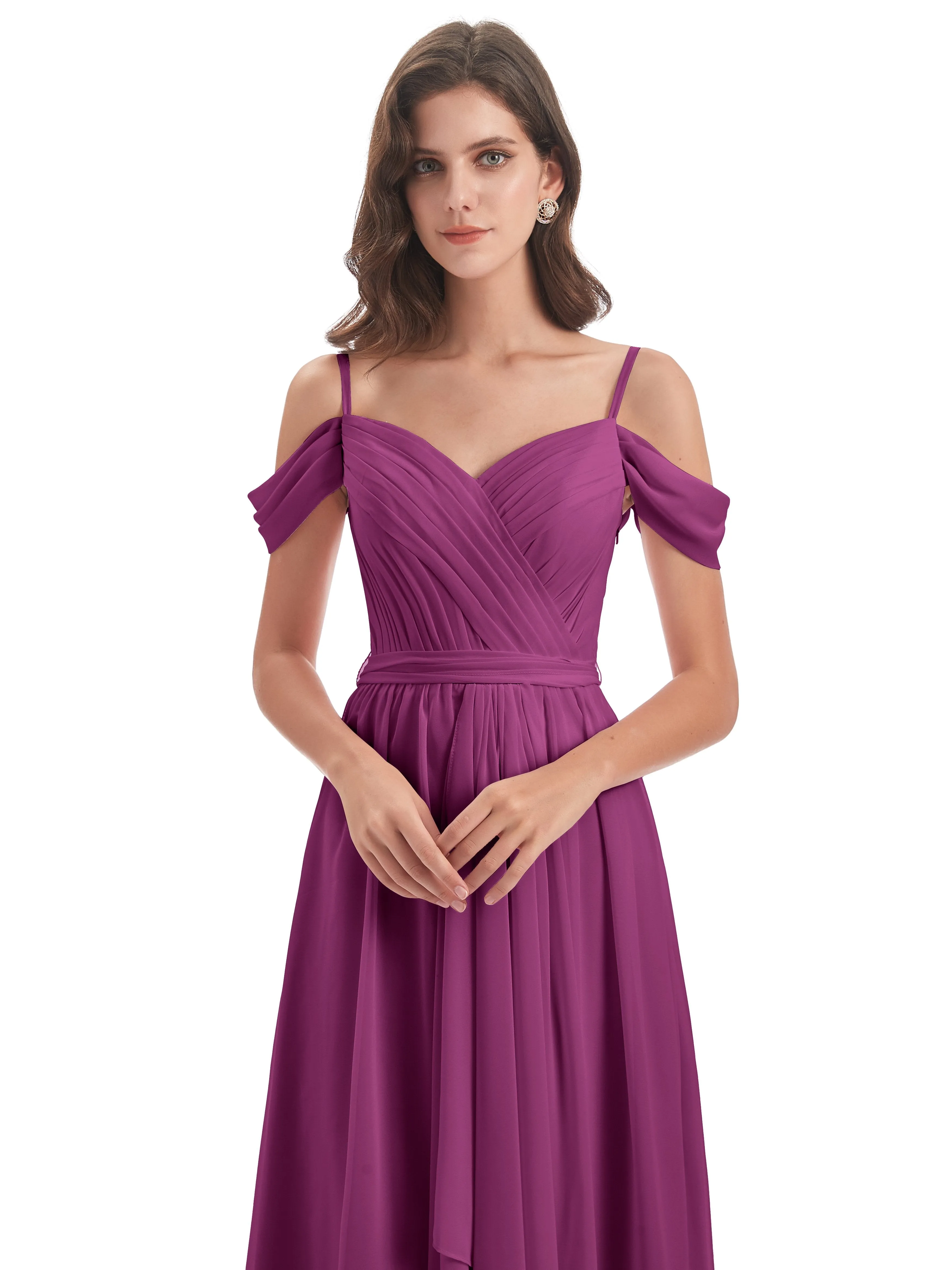 Rosie Affordable A-line Split Long Chiffon Bridesmaid Dresses