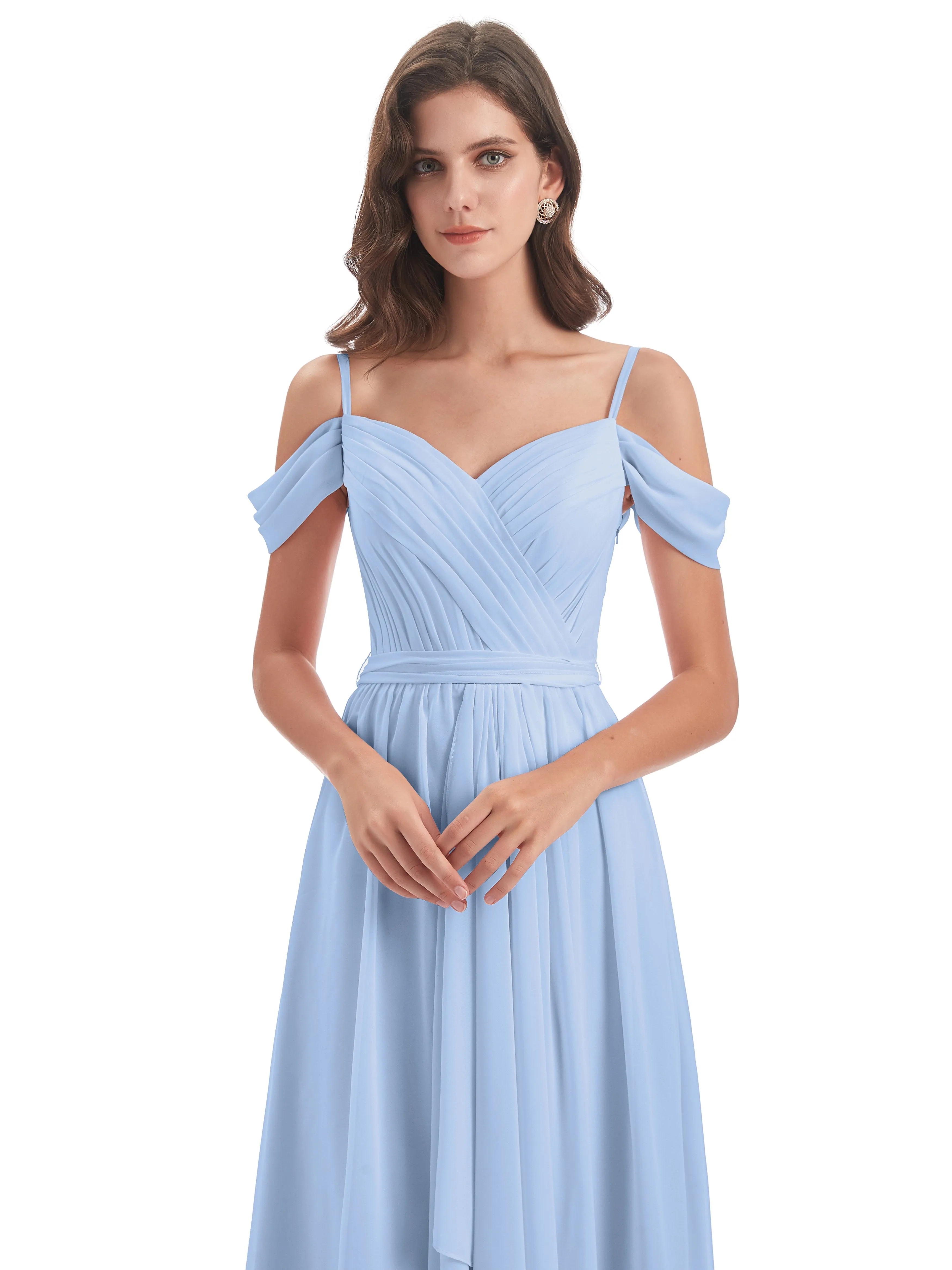 Rosie Affordable A-line Split Long Chiffon Bridesmaid Dresses