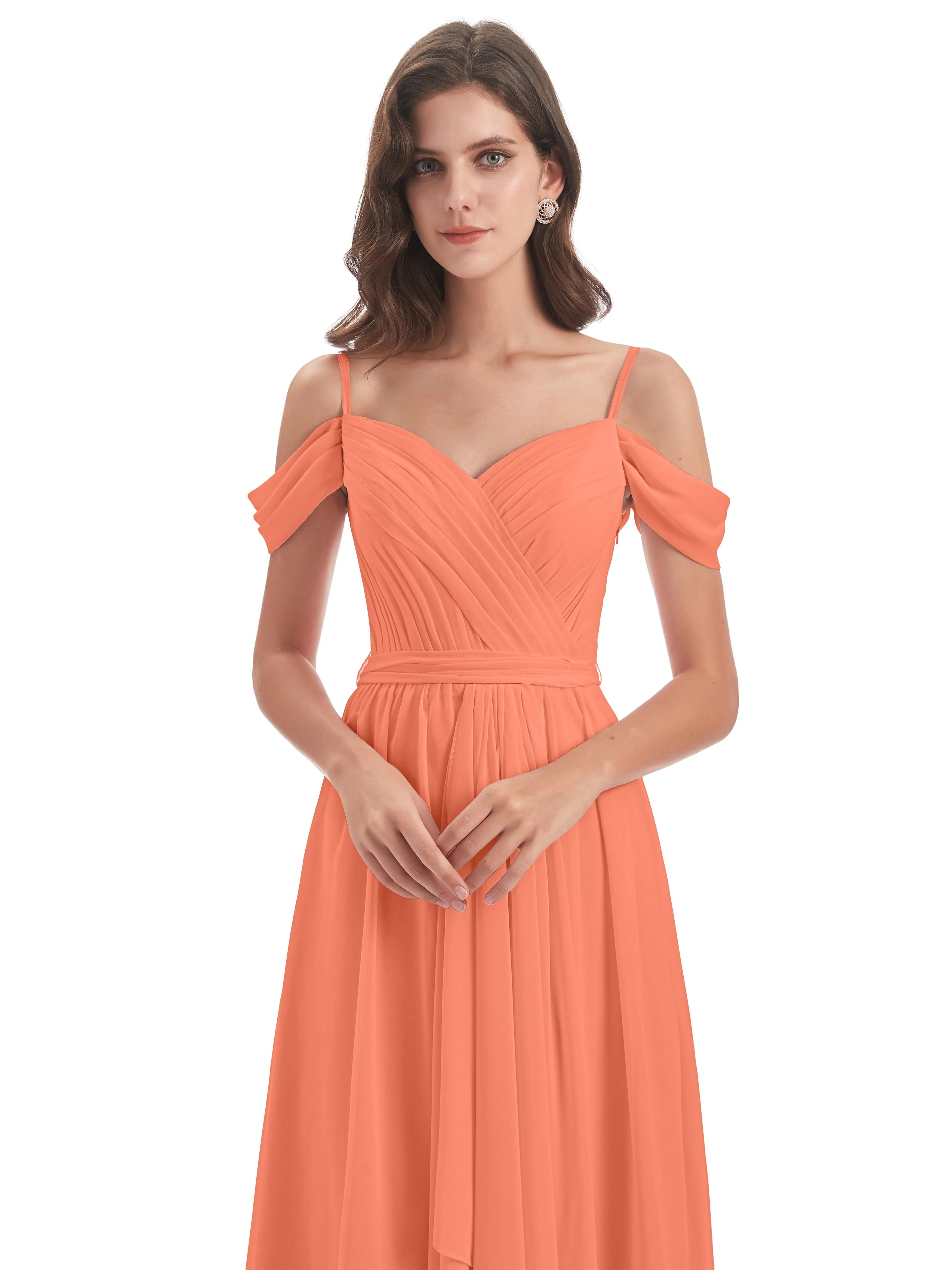 Rosie Affordable A-line Split Long Chiffon Bridesmaid Dresses