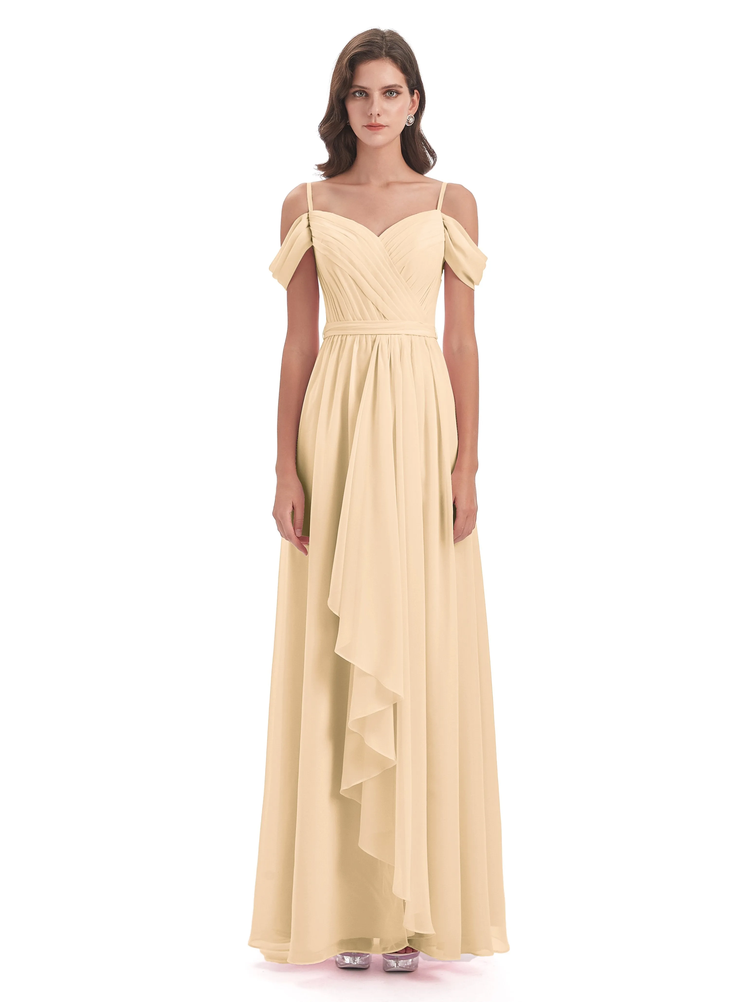 Rosie Affordable A-line Split Long Chiffon Bridesmaid Dresses