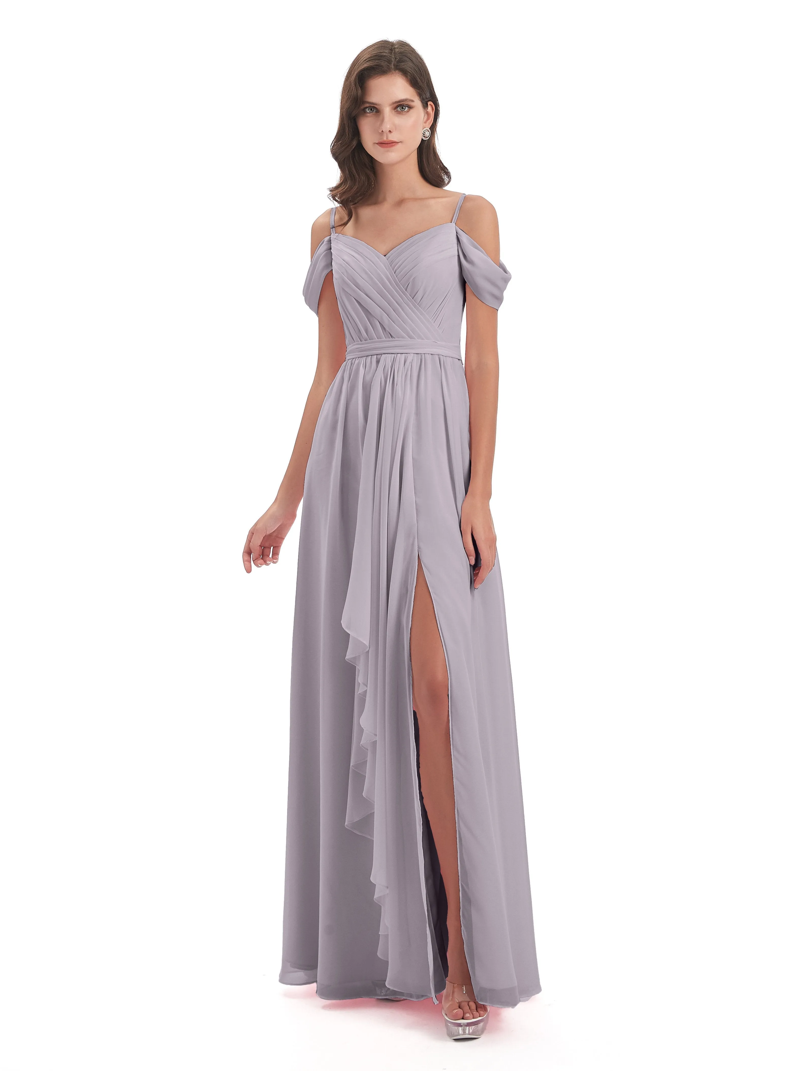 Rosie Affordable A-line Split Long Chiffon Bridesmaid Dresses