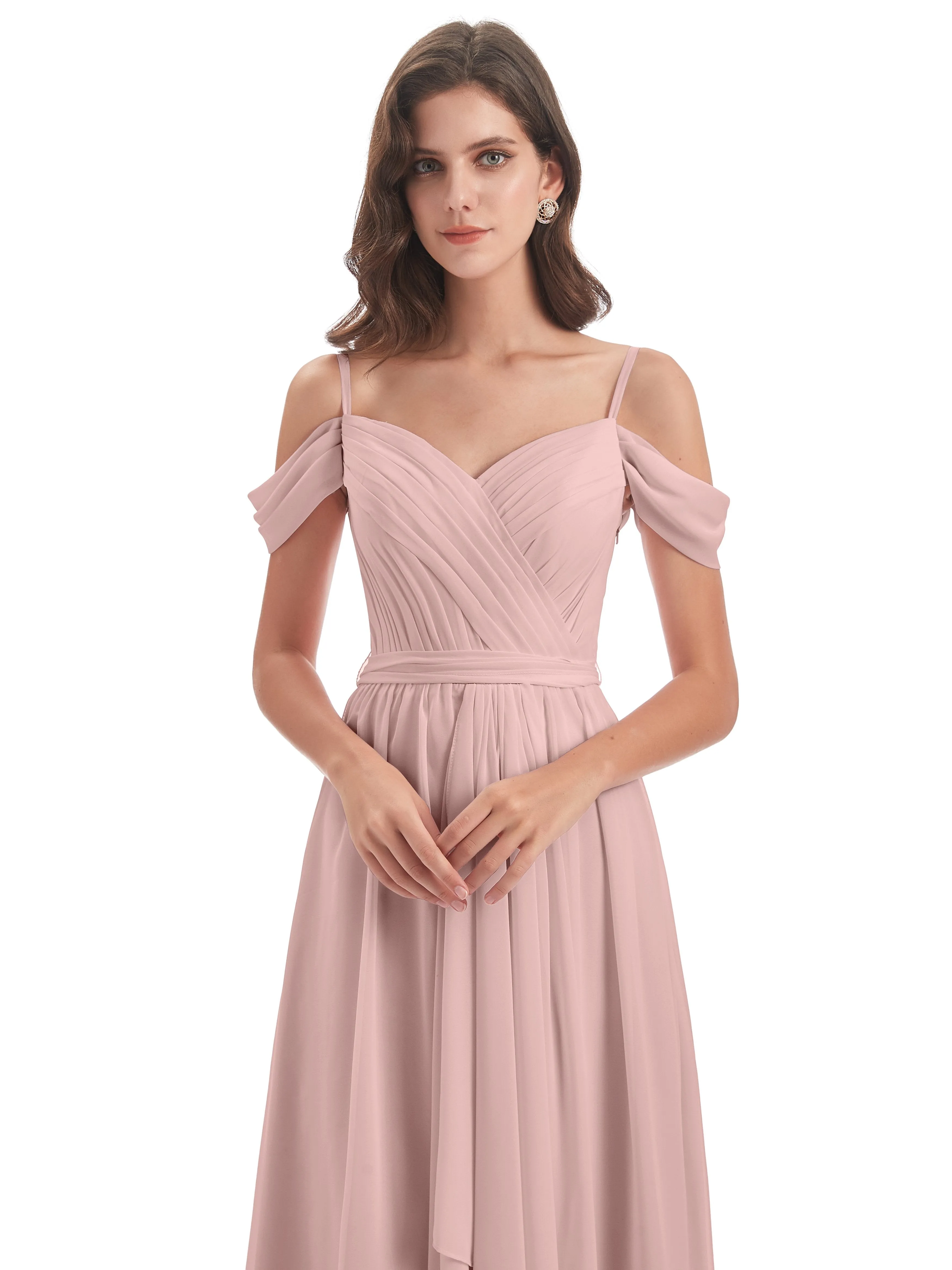 Rosie Affordable A-line Split Long Chiffon Bridesmaid Dresses