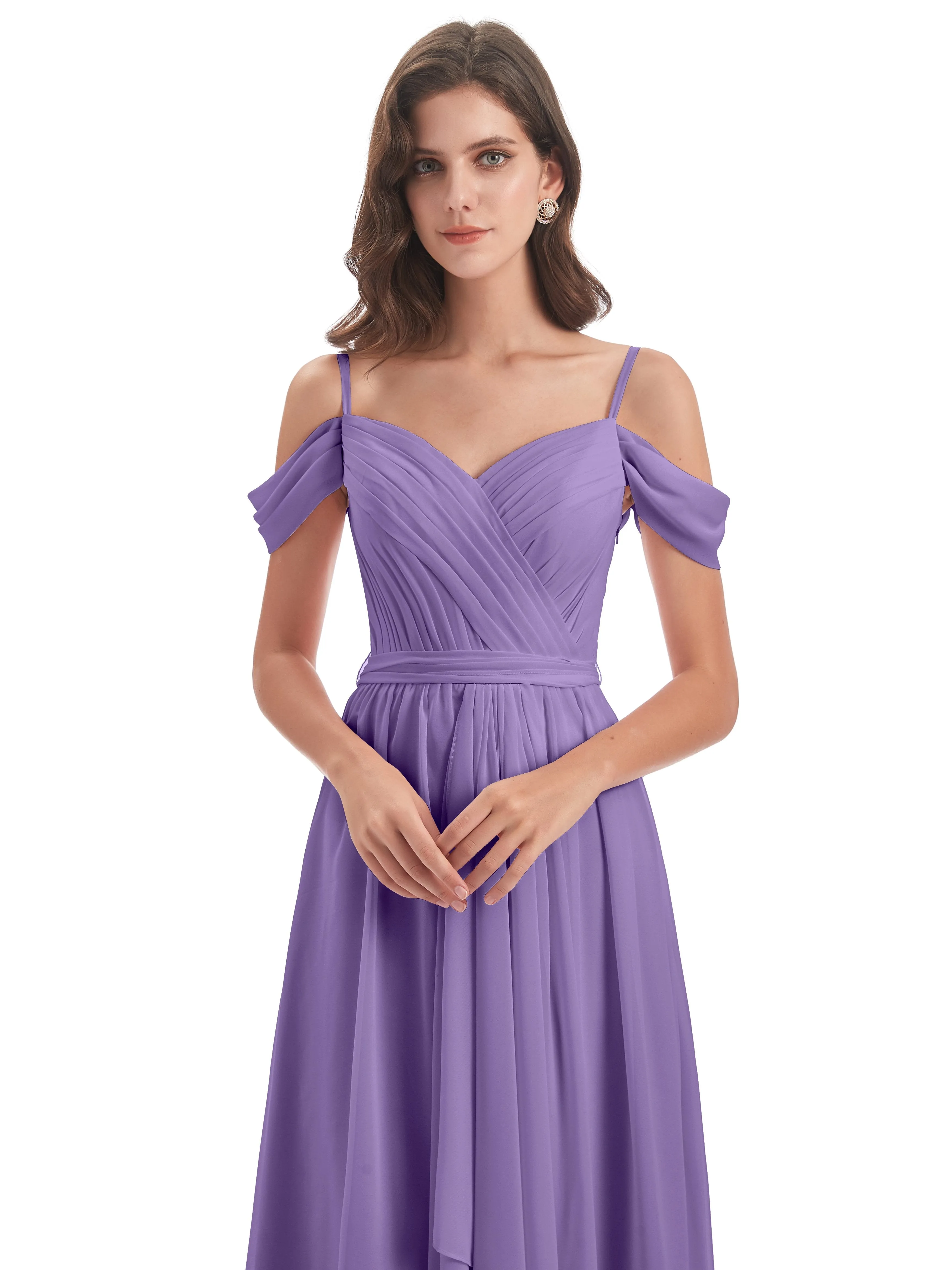 Rosie Affordable A-line Split Long Chiffon Bridesmaid Dresses