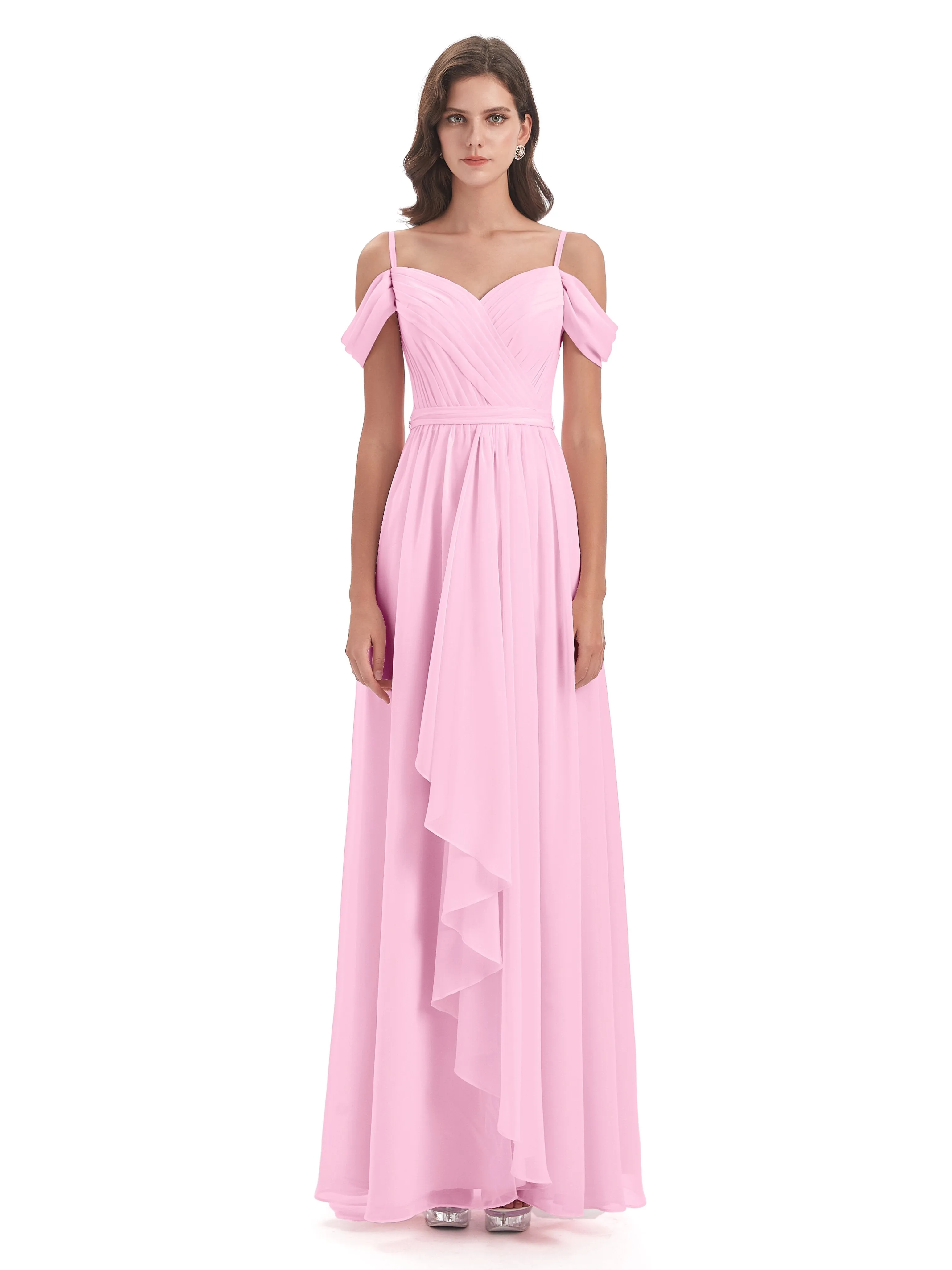 Rosie Affordable A-line Split Long Chiffon Bridesmaid Dresses