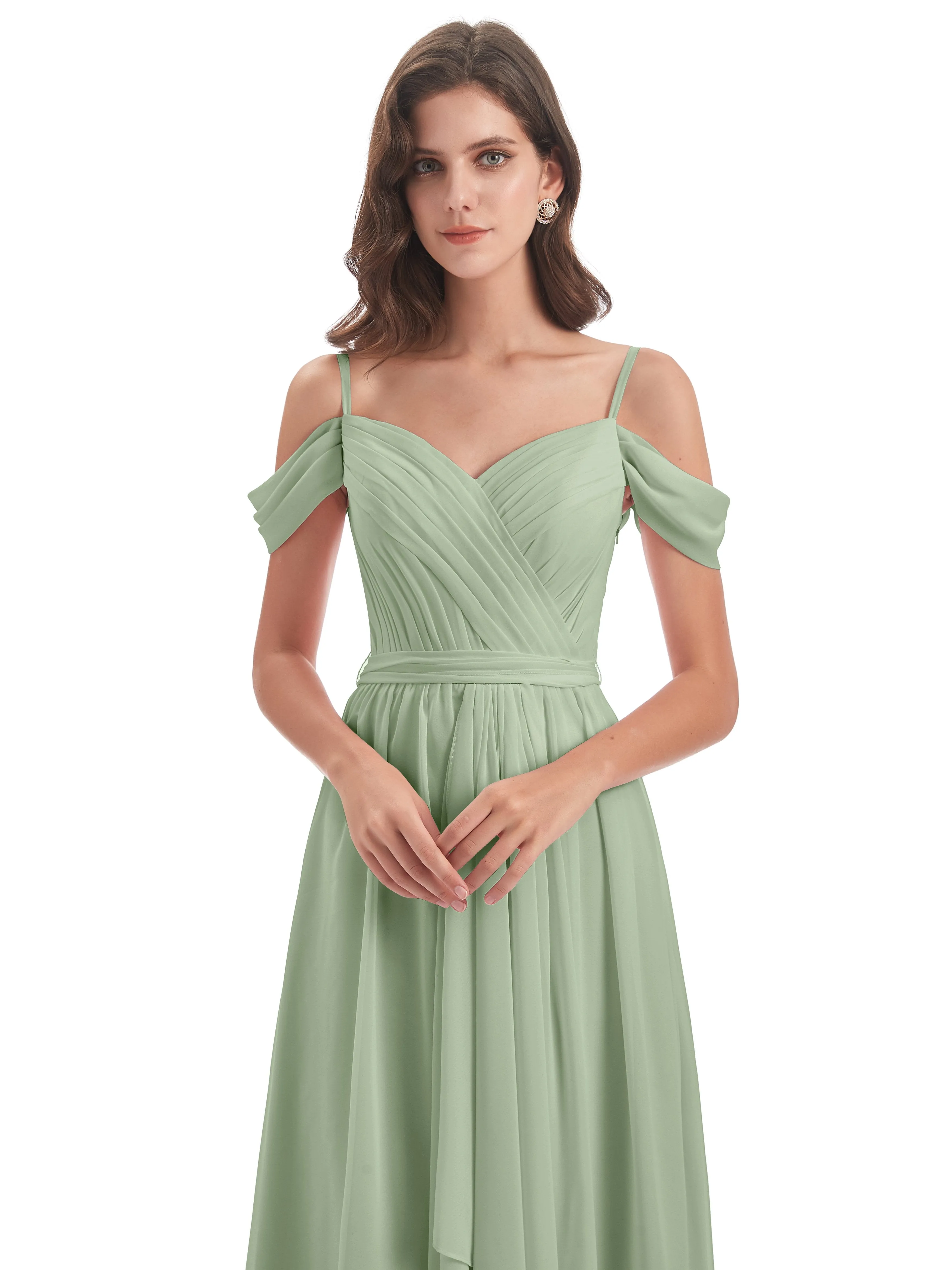 Rosie Affordable A-line Split Long Chiffon Bridesmaid Dresses