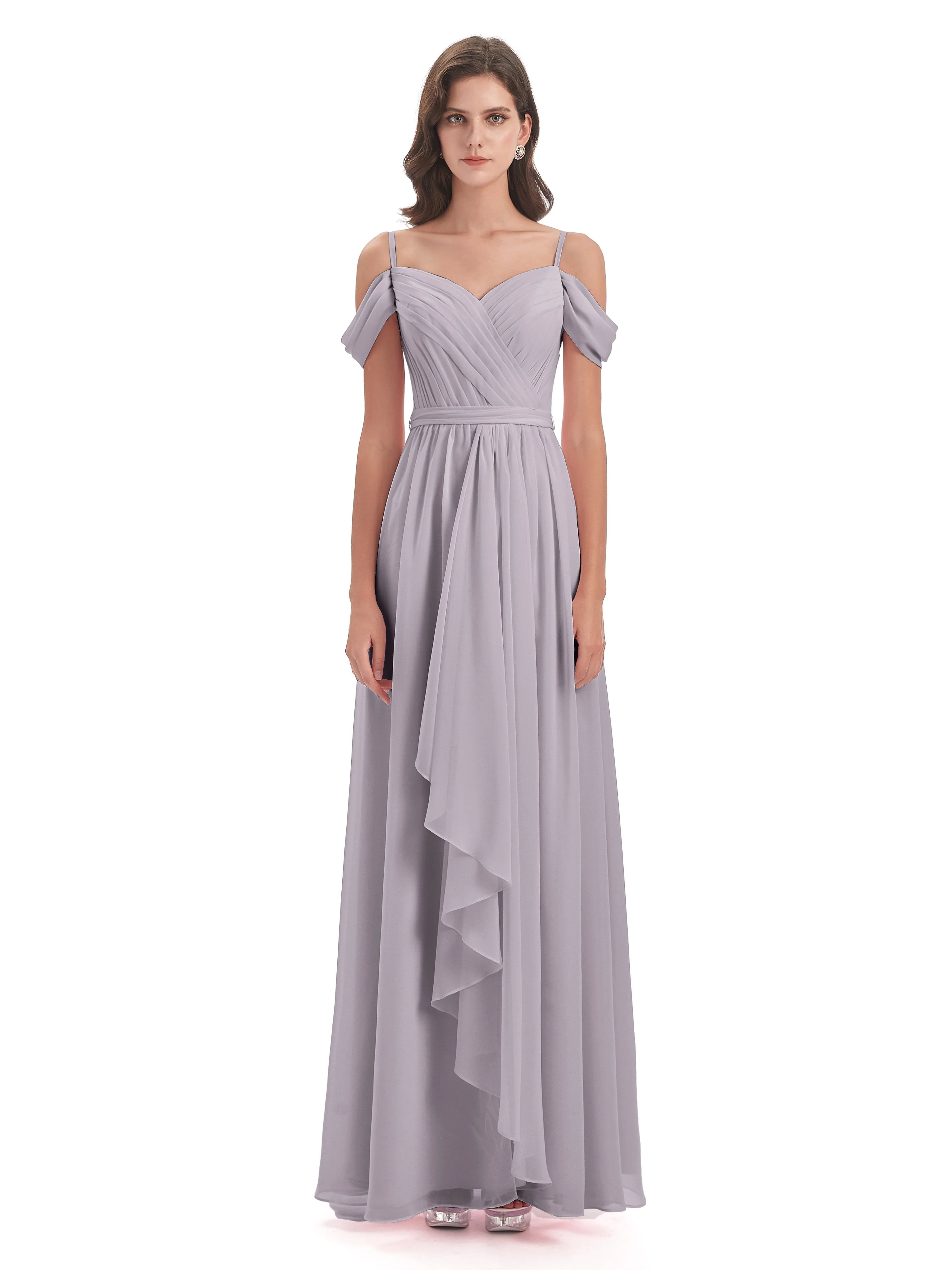 Rosie Affordable A-line Split Long Chiffon Bridesmaid Dresses