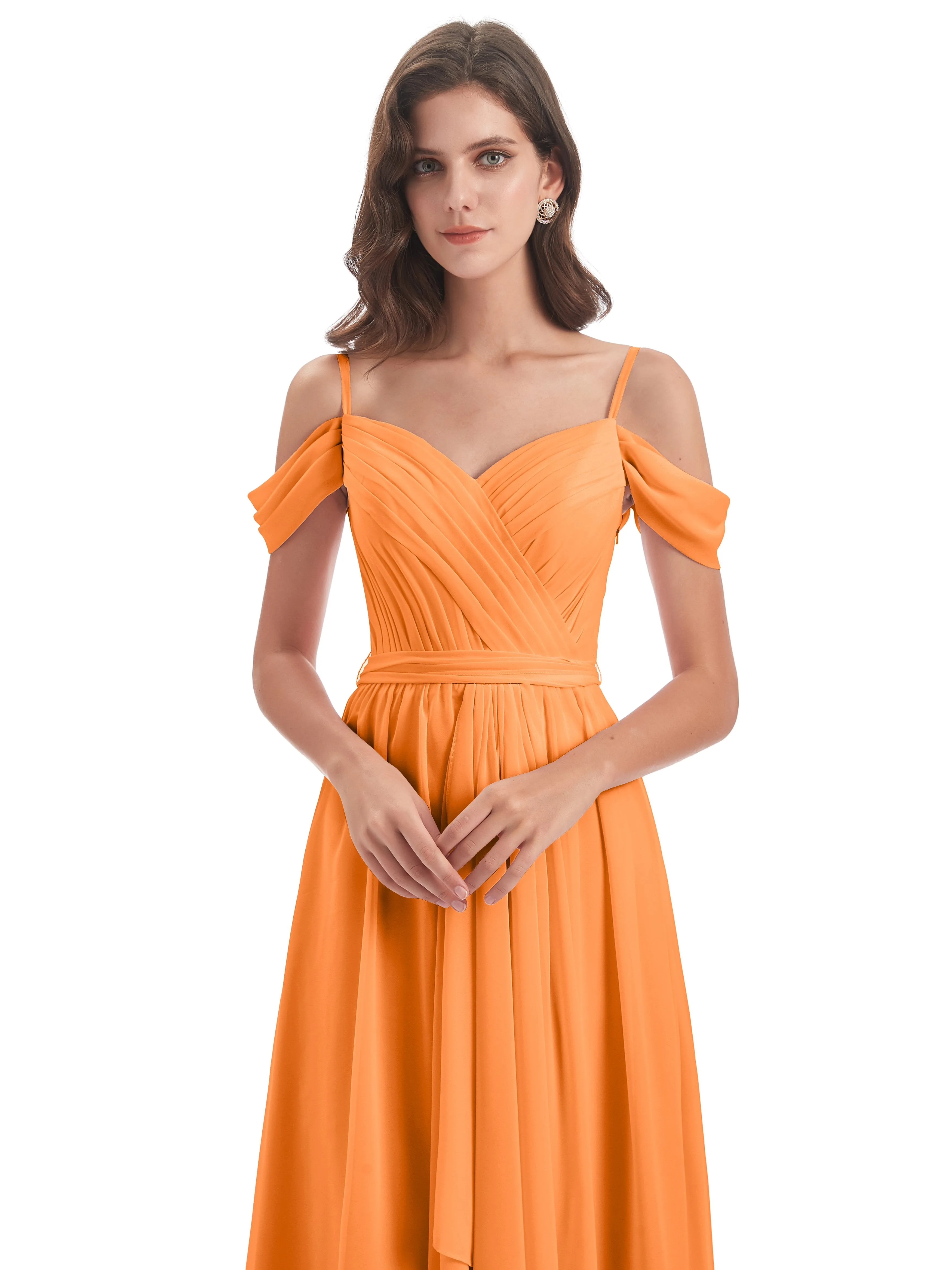 Rosie Affordable A-line Split Long Chiffon Bridesmaid Dresses