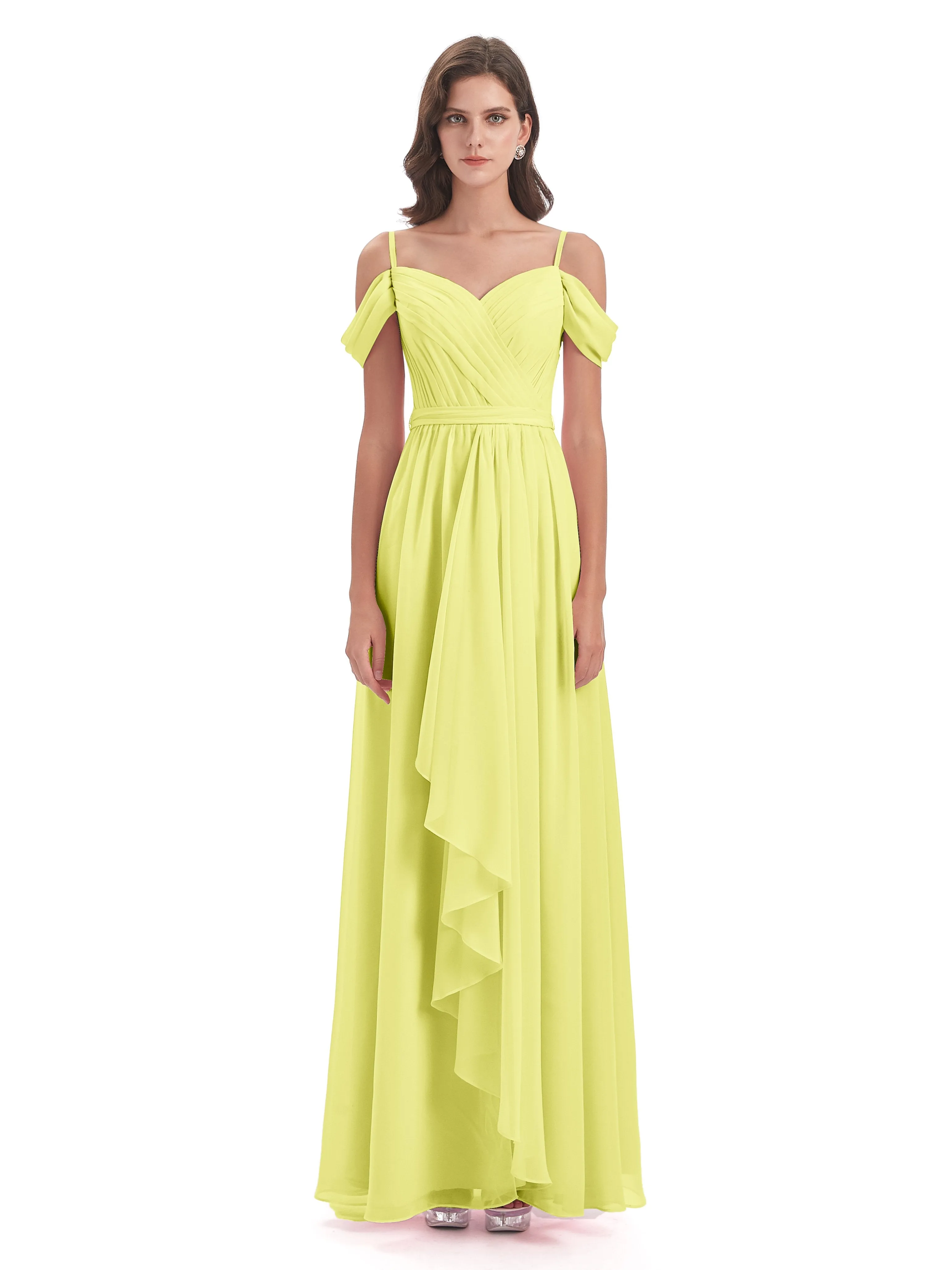 Rosie Affordable A-line Split Long Chiffon Bridesmaid Dresses