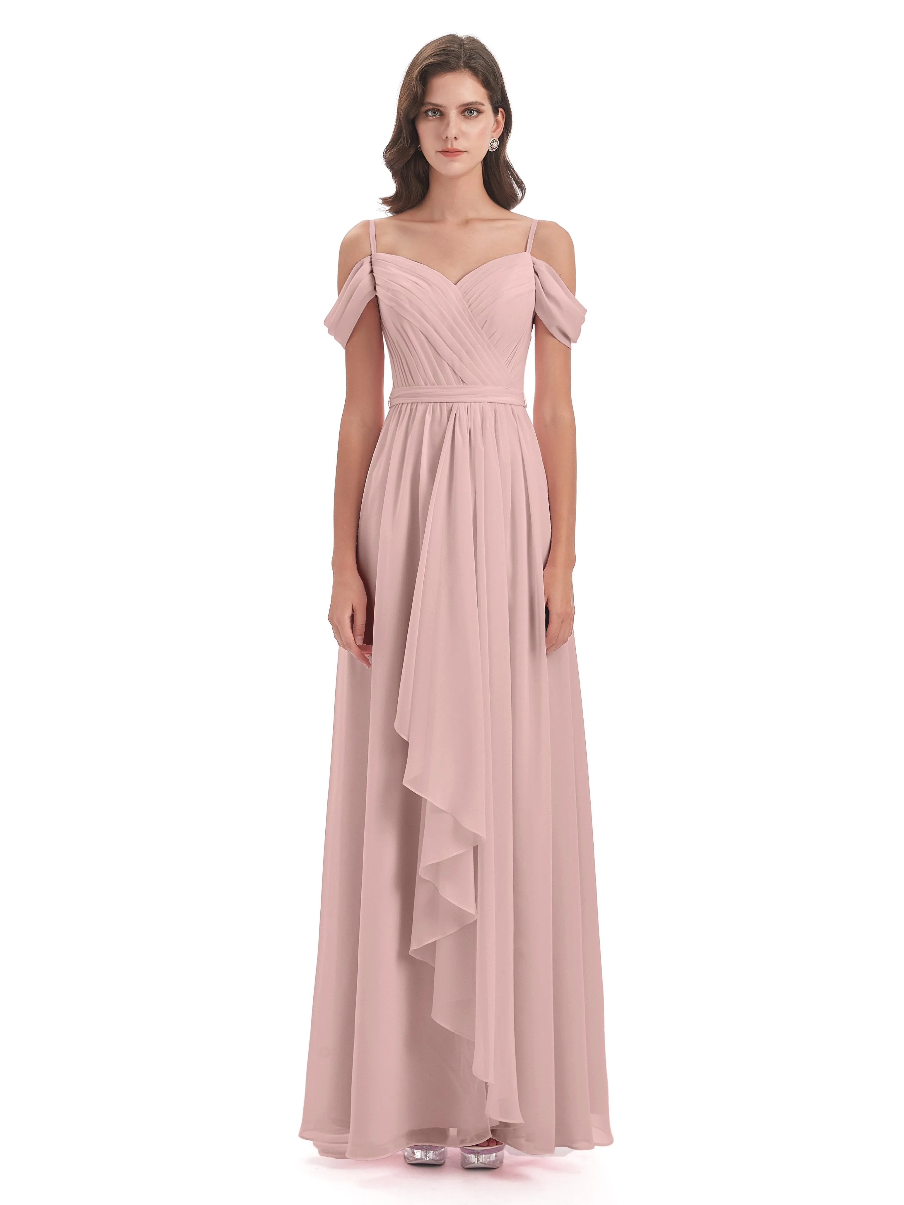 Rosie Affordable A-line Split Long Chiffon Bridesmaid Dresses