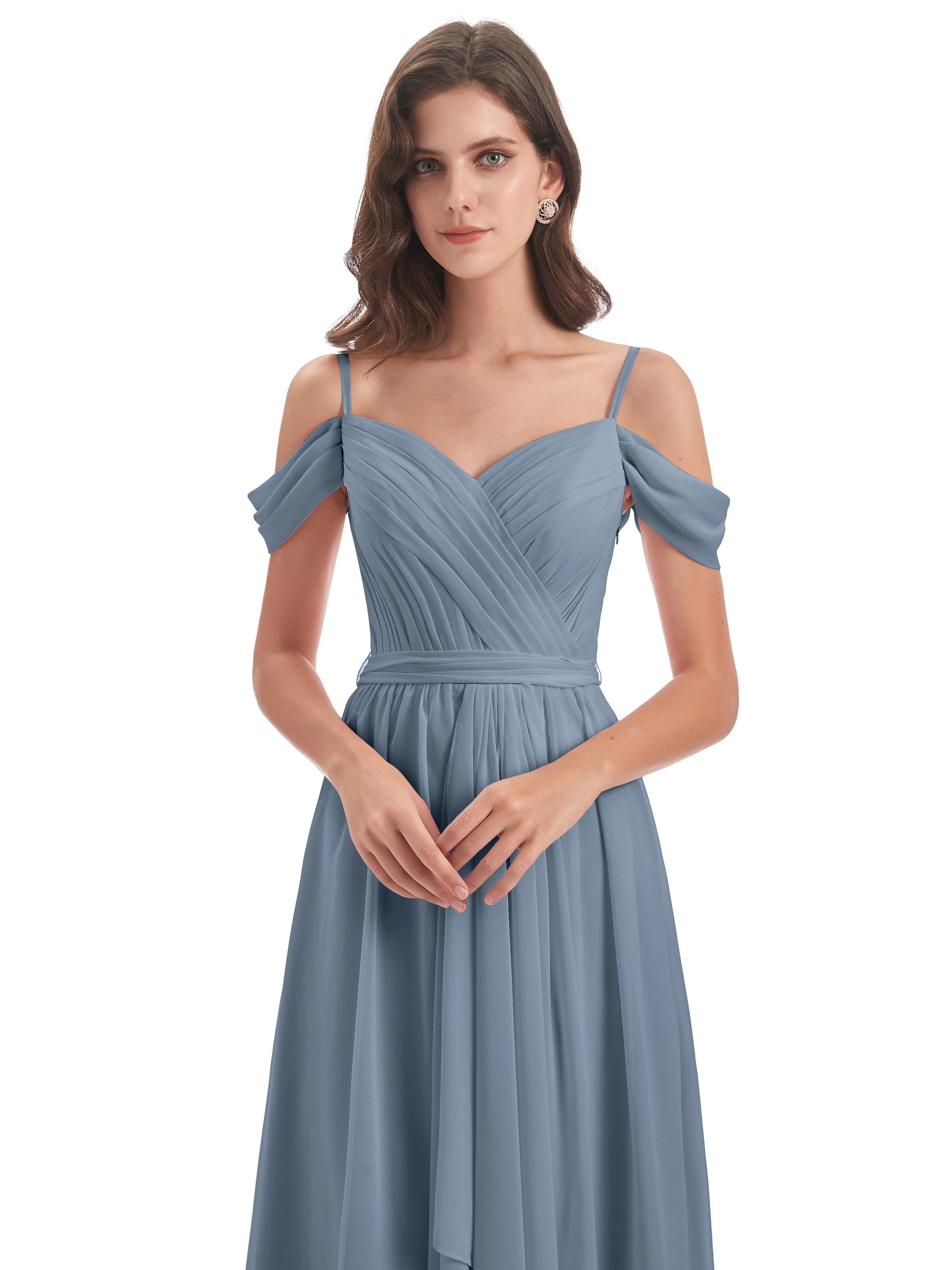 Rosie Affordable A-line Split Long Chiffon Bridesmaid Dresses