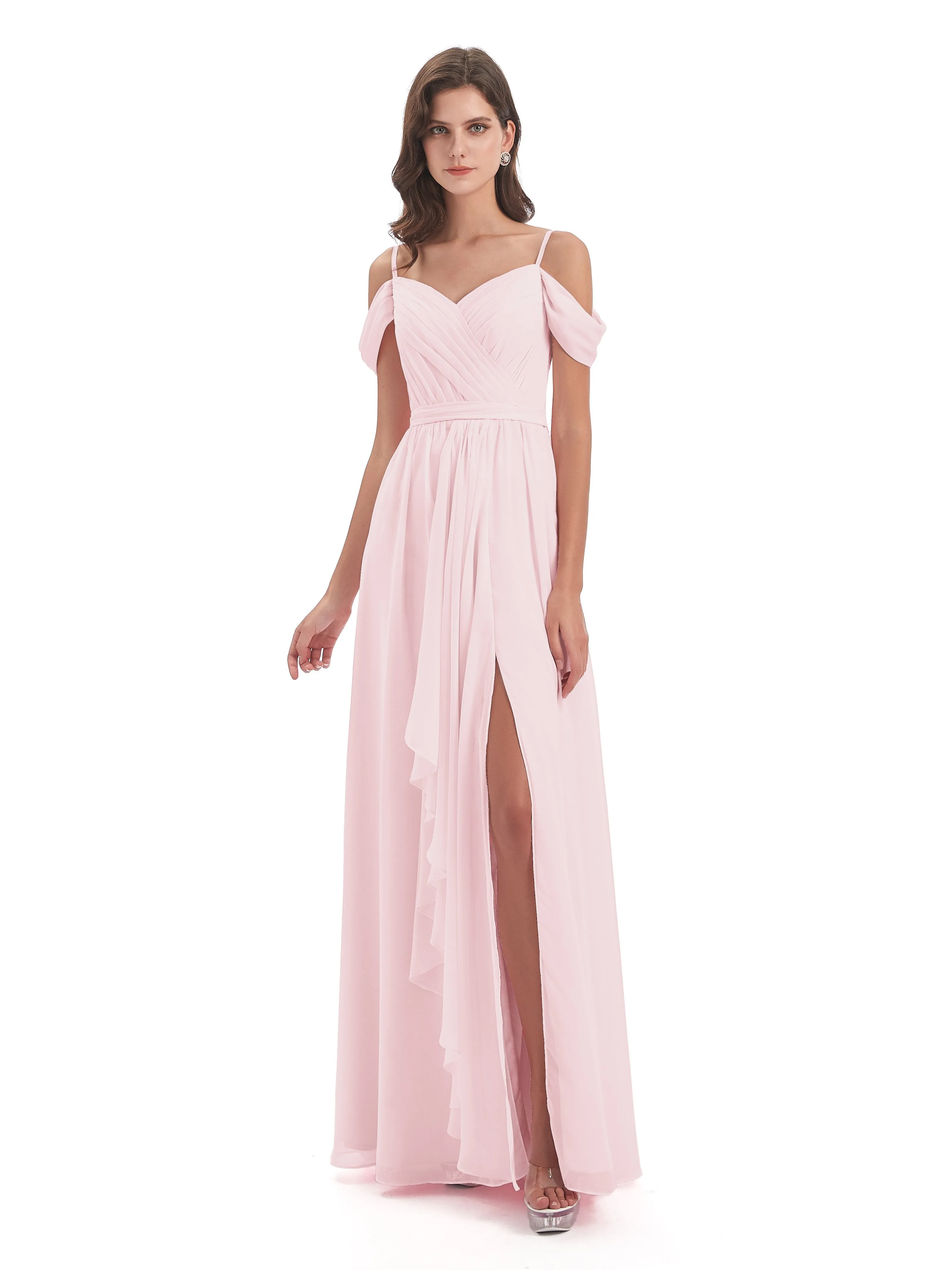 Rosie Affordable A-line Split Long Chiffon Bridesmaid Dresses