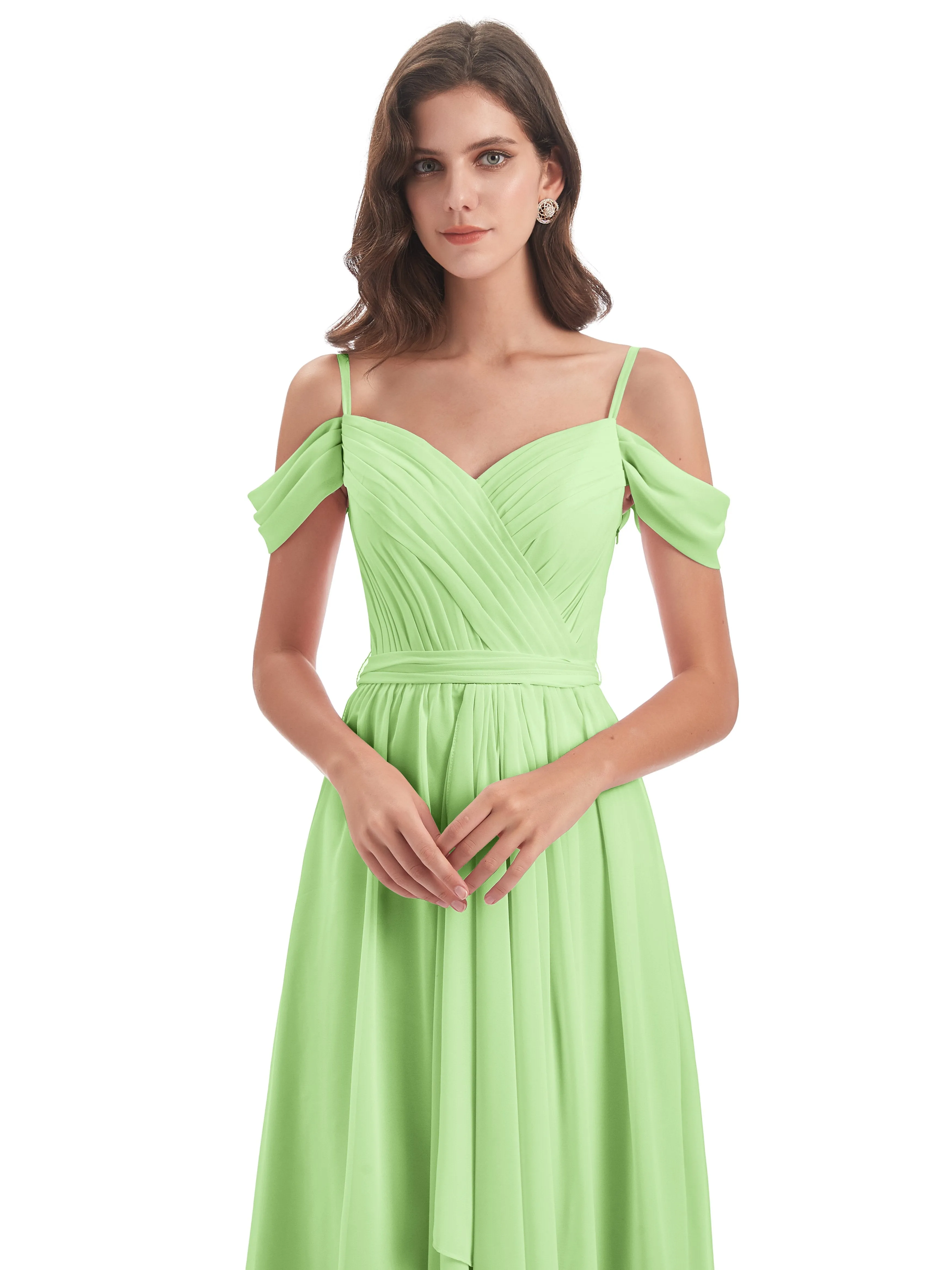 Rosie Affordable A-line Split Long Chiffon Bridesmaid Dresses