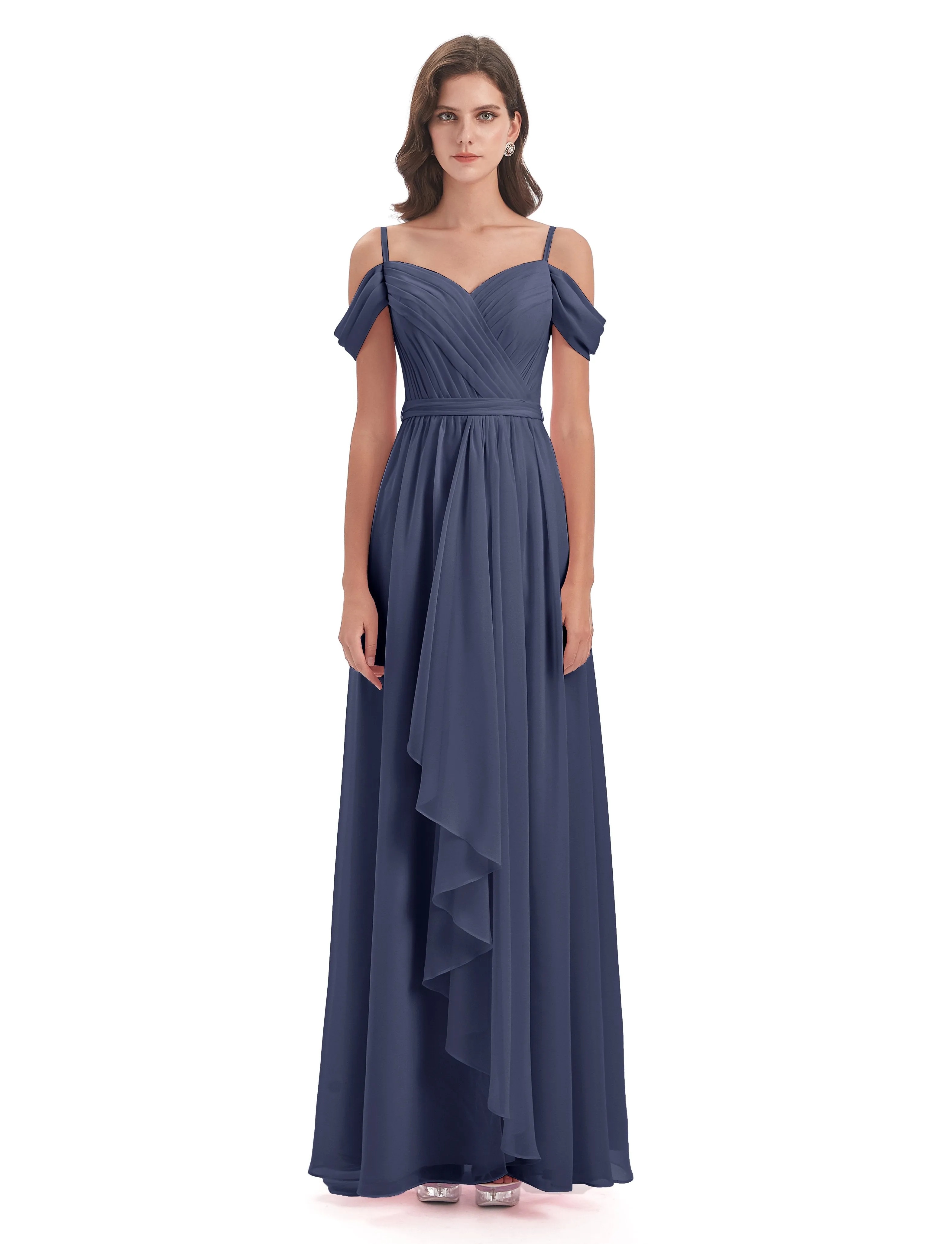 Rosie Affordable A-line Split Long Chiffon Bridesmaid Dresses