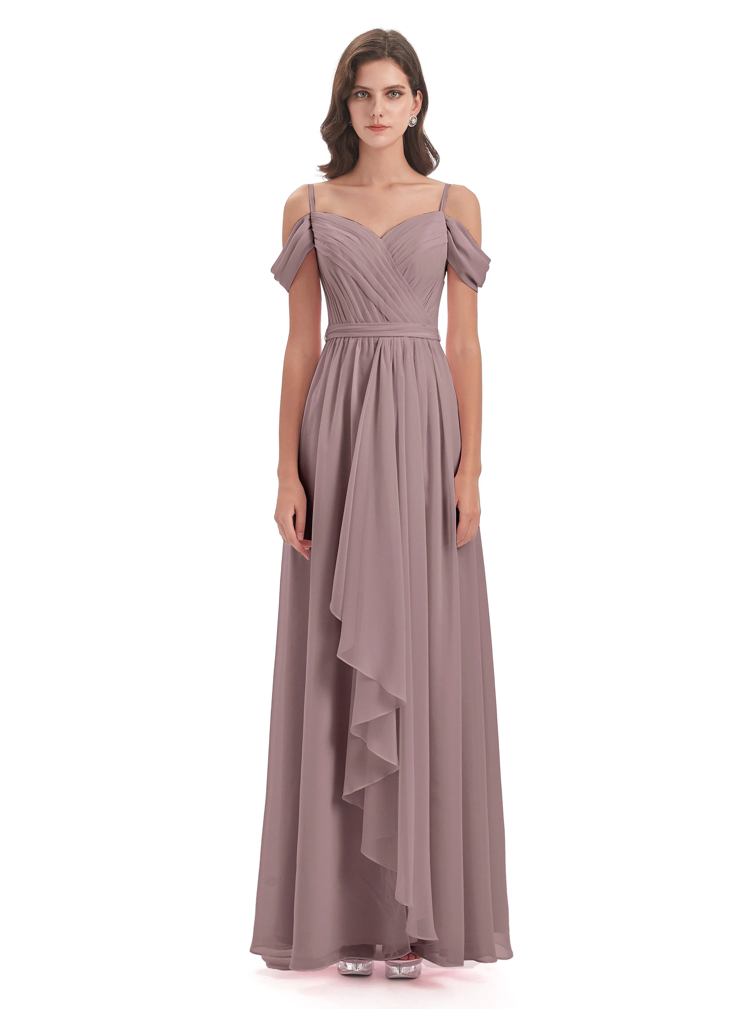 Rosie Affordable A-line Split Long Chiffon Bridesmaid Dresses