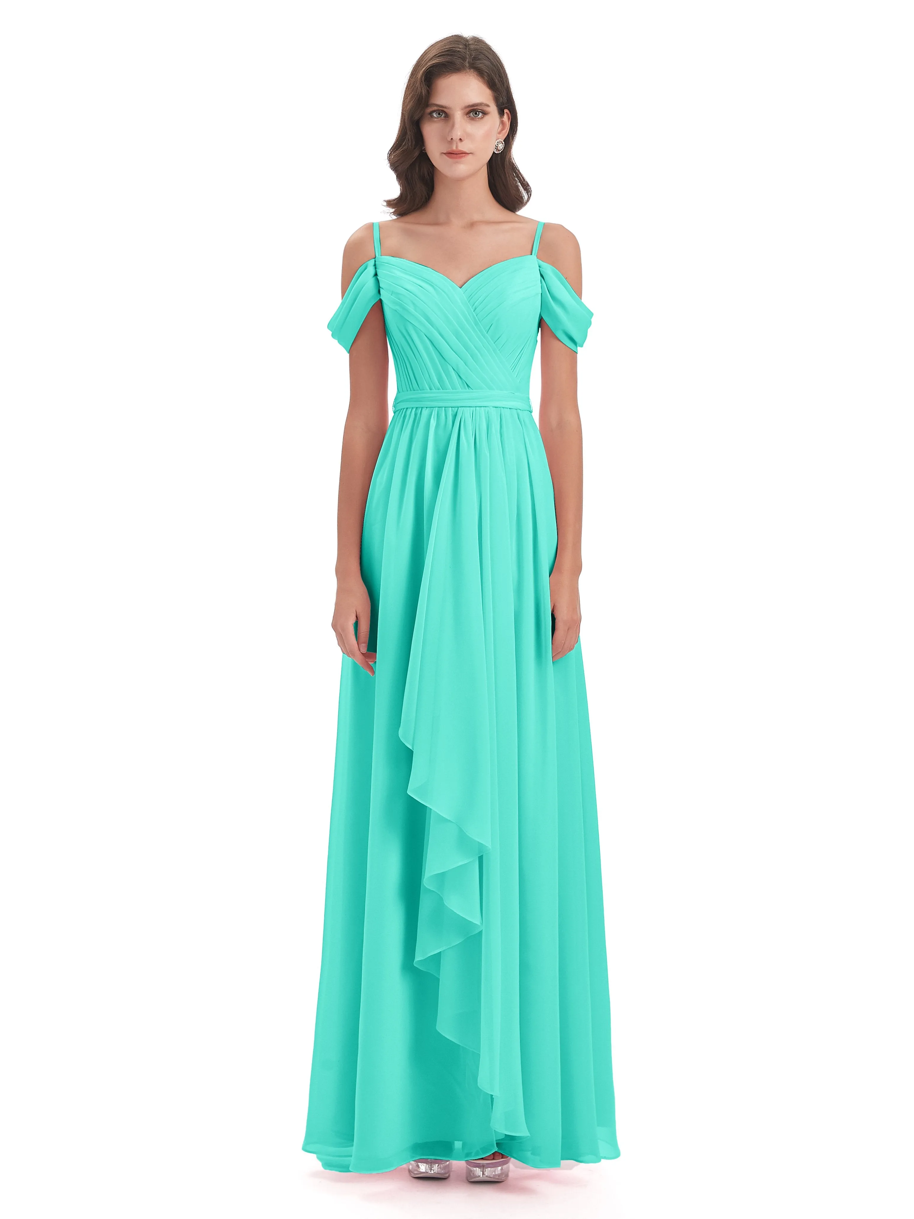 Rosie Affordable A-line Split Long Chiffon Bridesmaid Dresses