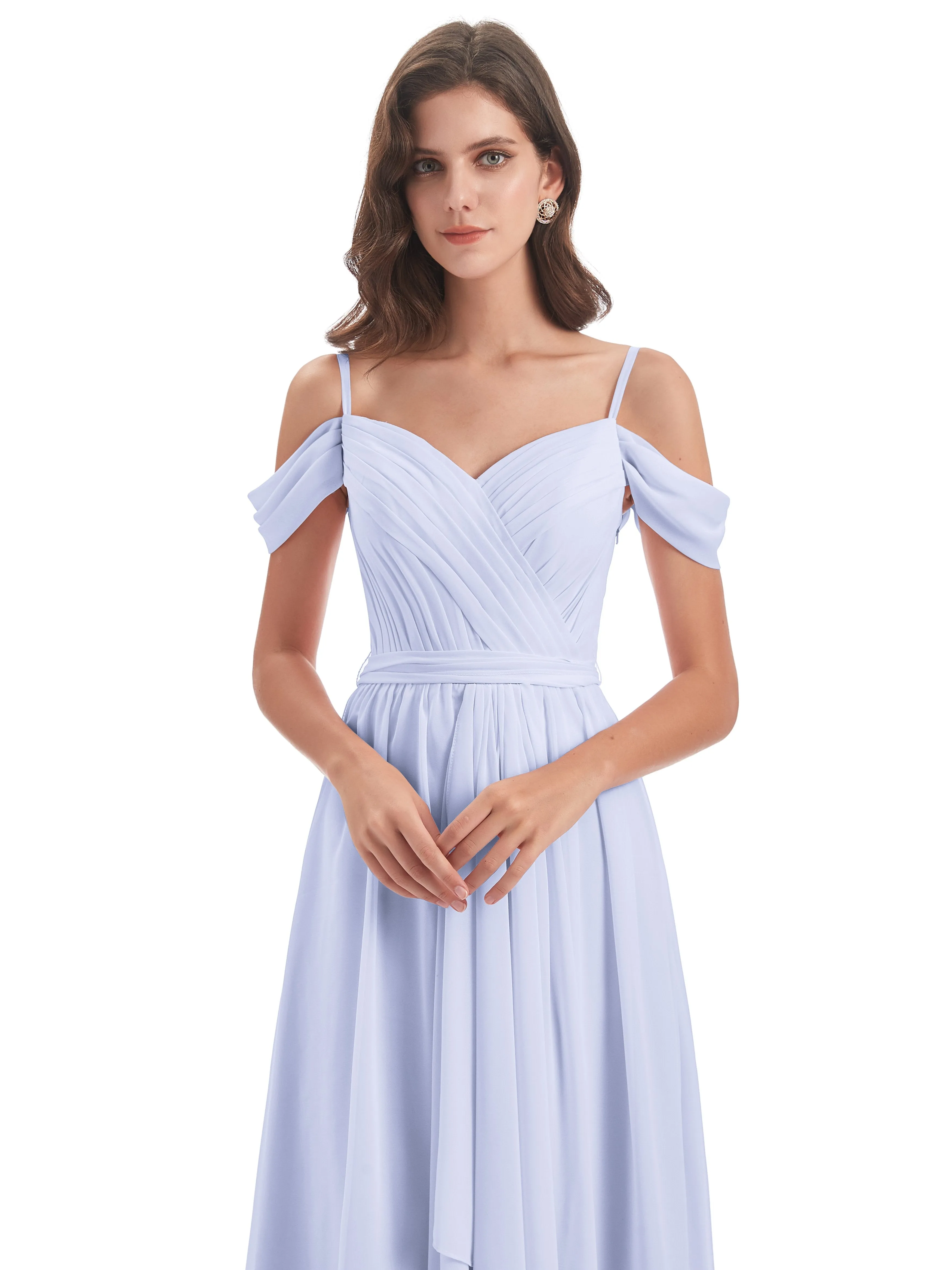 Rosie Affordable A-line Split Long Chiffon Bridesmaid Dresses