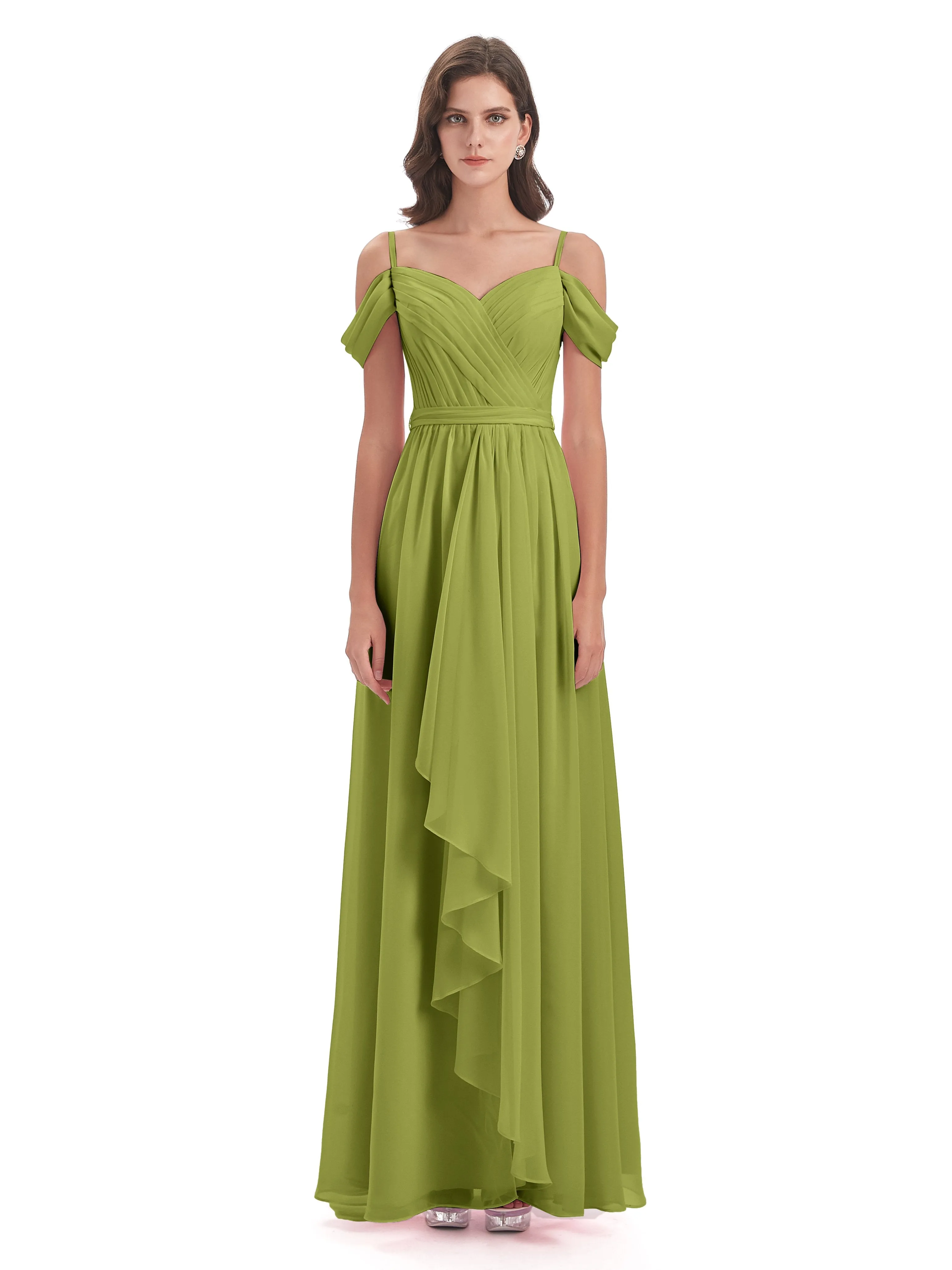 Rosie Affordable A-line Split Long Chiffon Bridesmaid Dresses