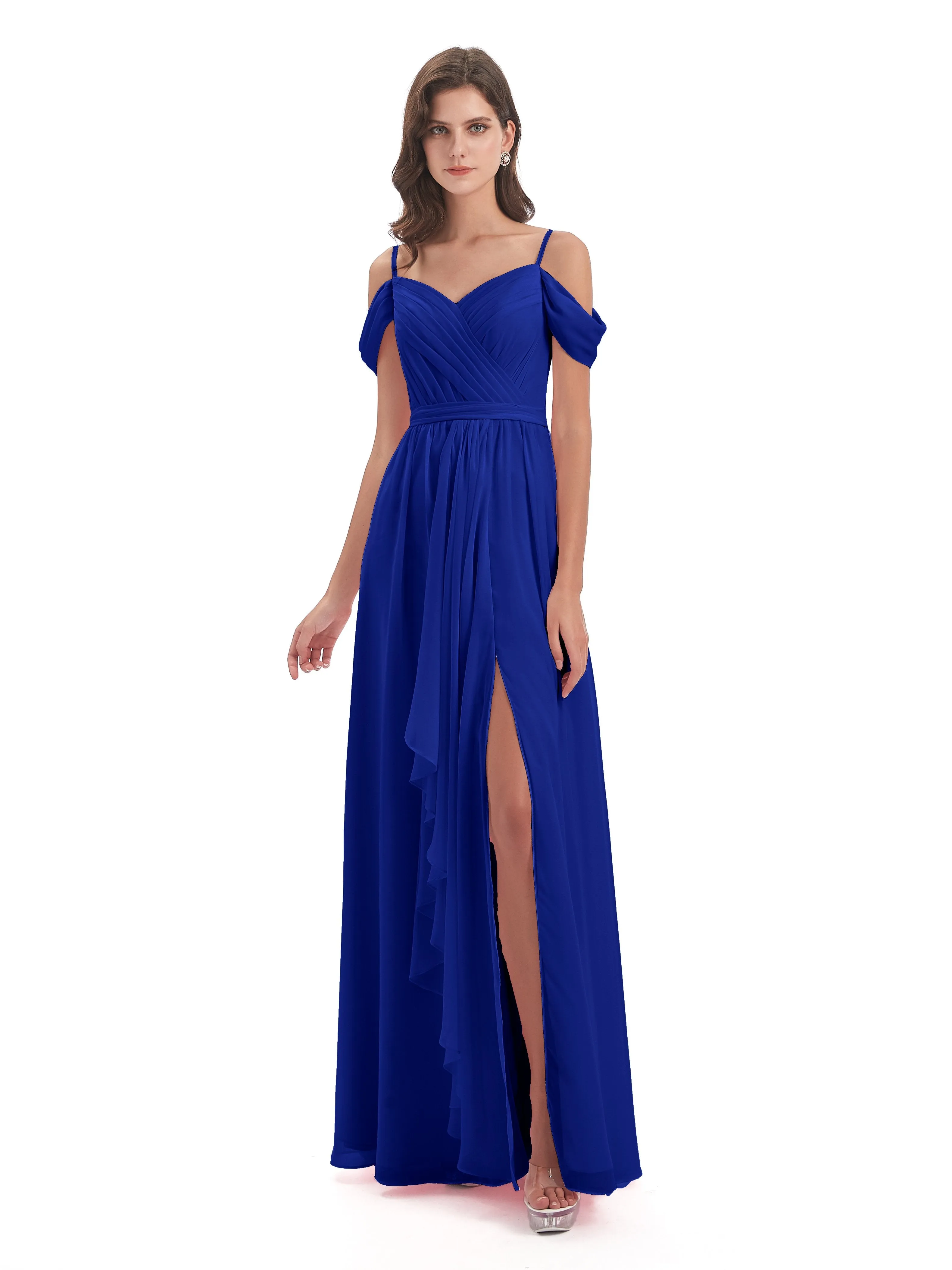 Rosie Affordable A-line Split Long Chiffon Bridesmaid Dresses