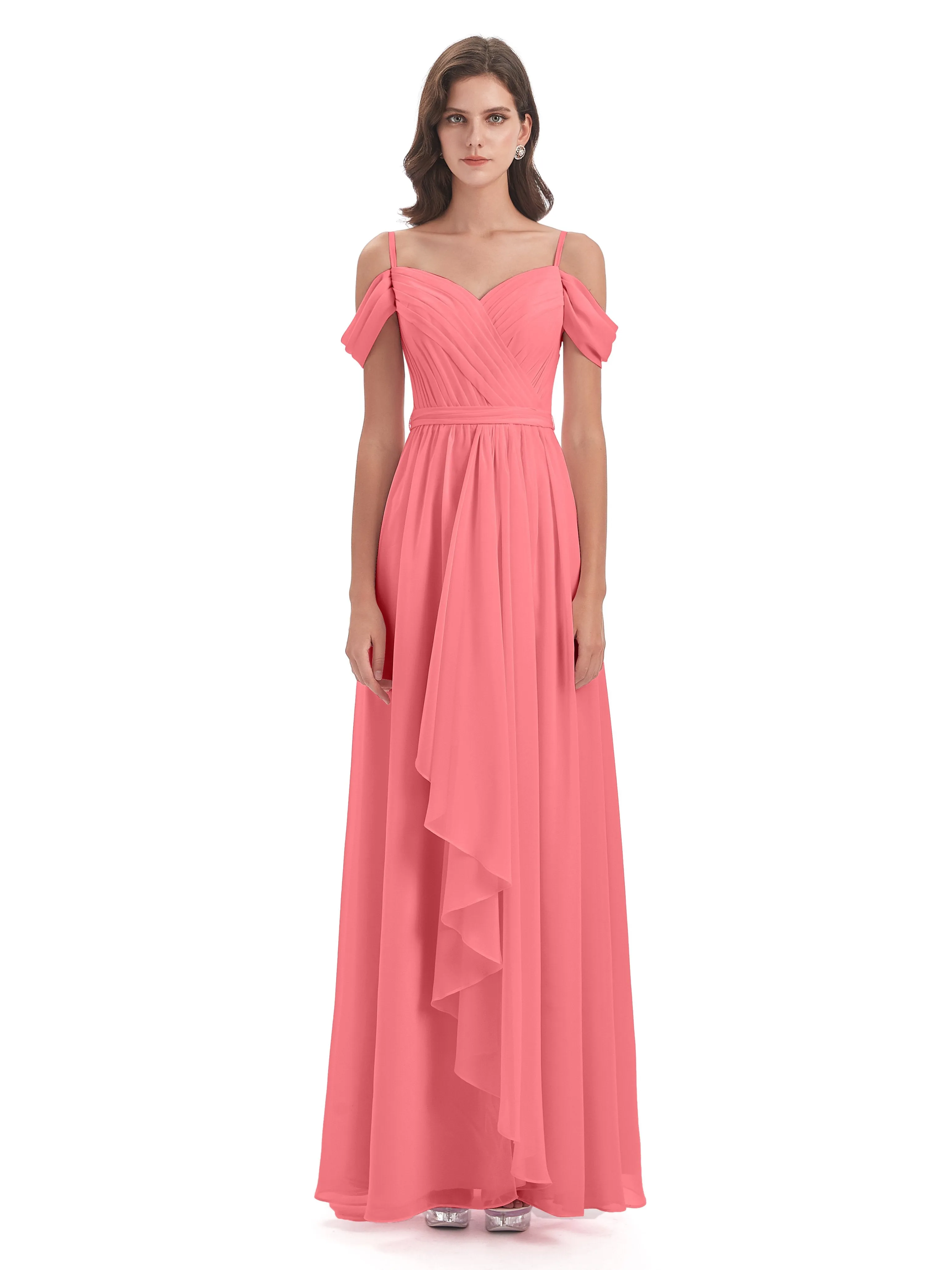 Rosie Affordable A-line Split Long Chiffon Bridesmaid Dresses