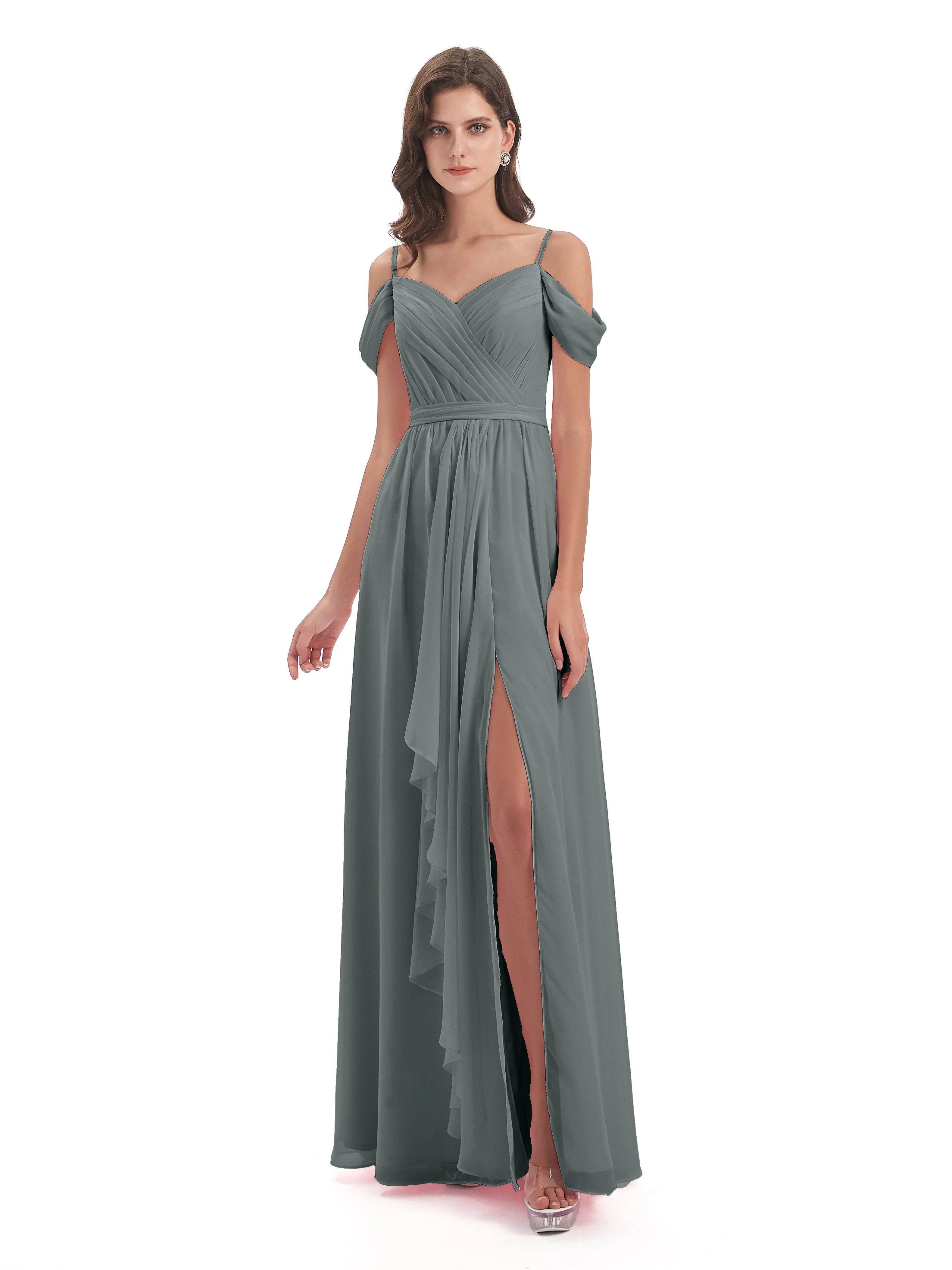 Rosie Affordable A-line Split Long Chiffon Bridesmaid Dresses