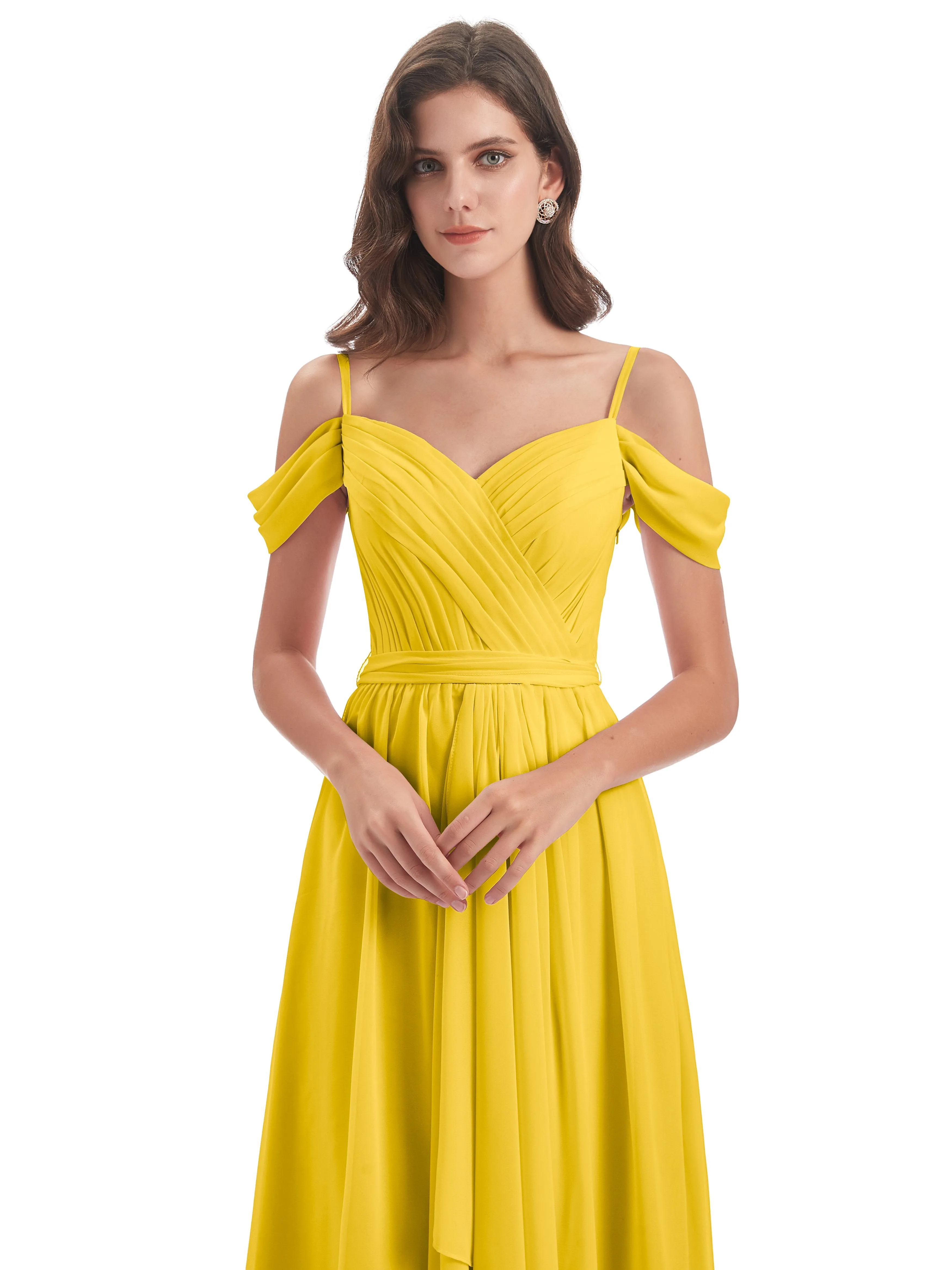 Rosie Affordable A-line Split Long Chiffon Bridesmaid Dresses