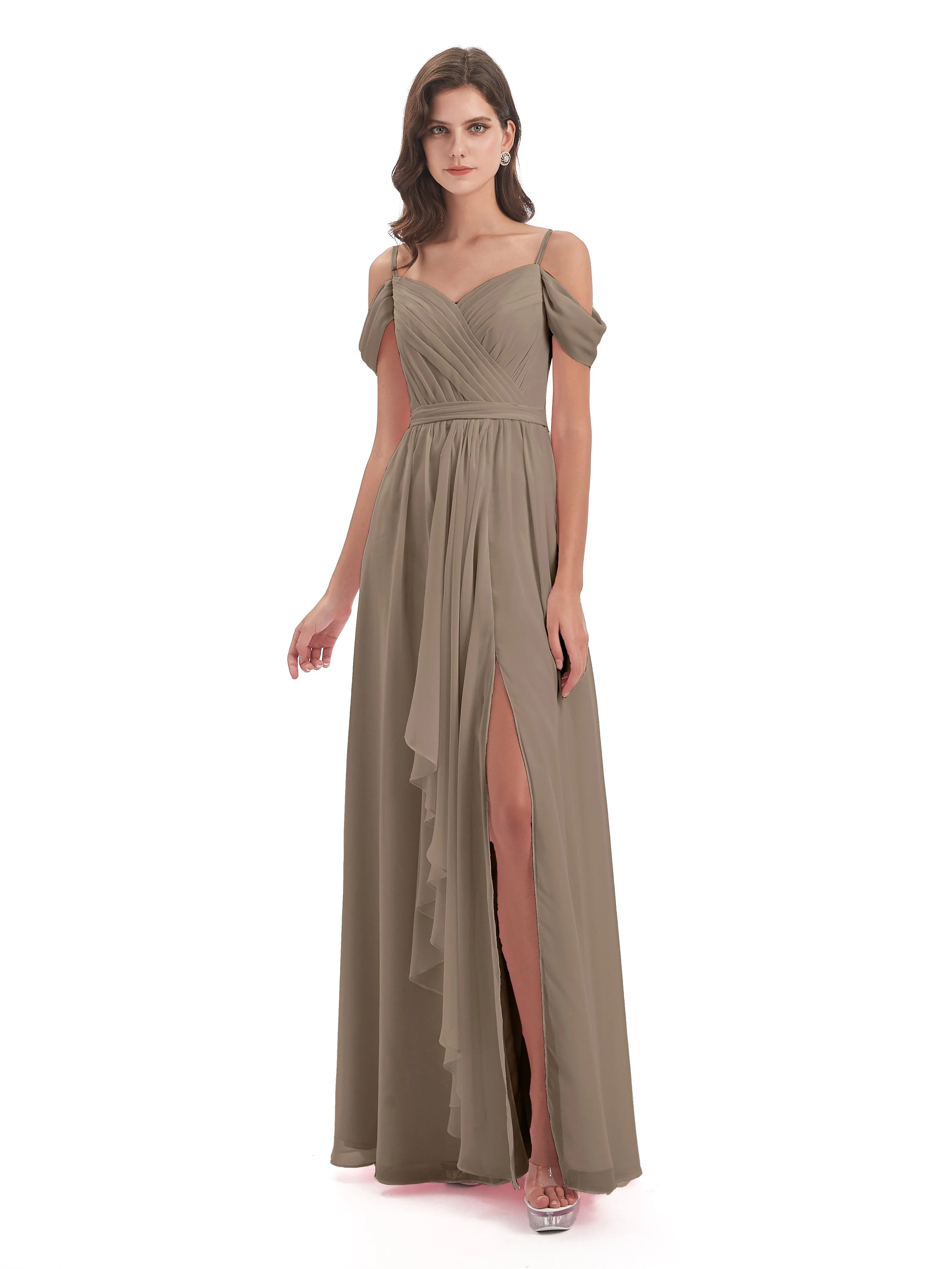 Rosie Affordable A-line Split Long Chiffon Bridesmaid Dresses