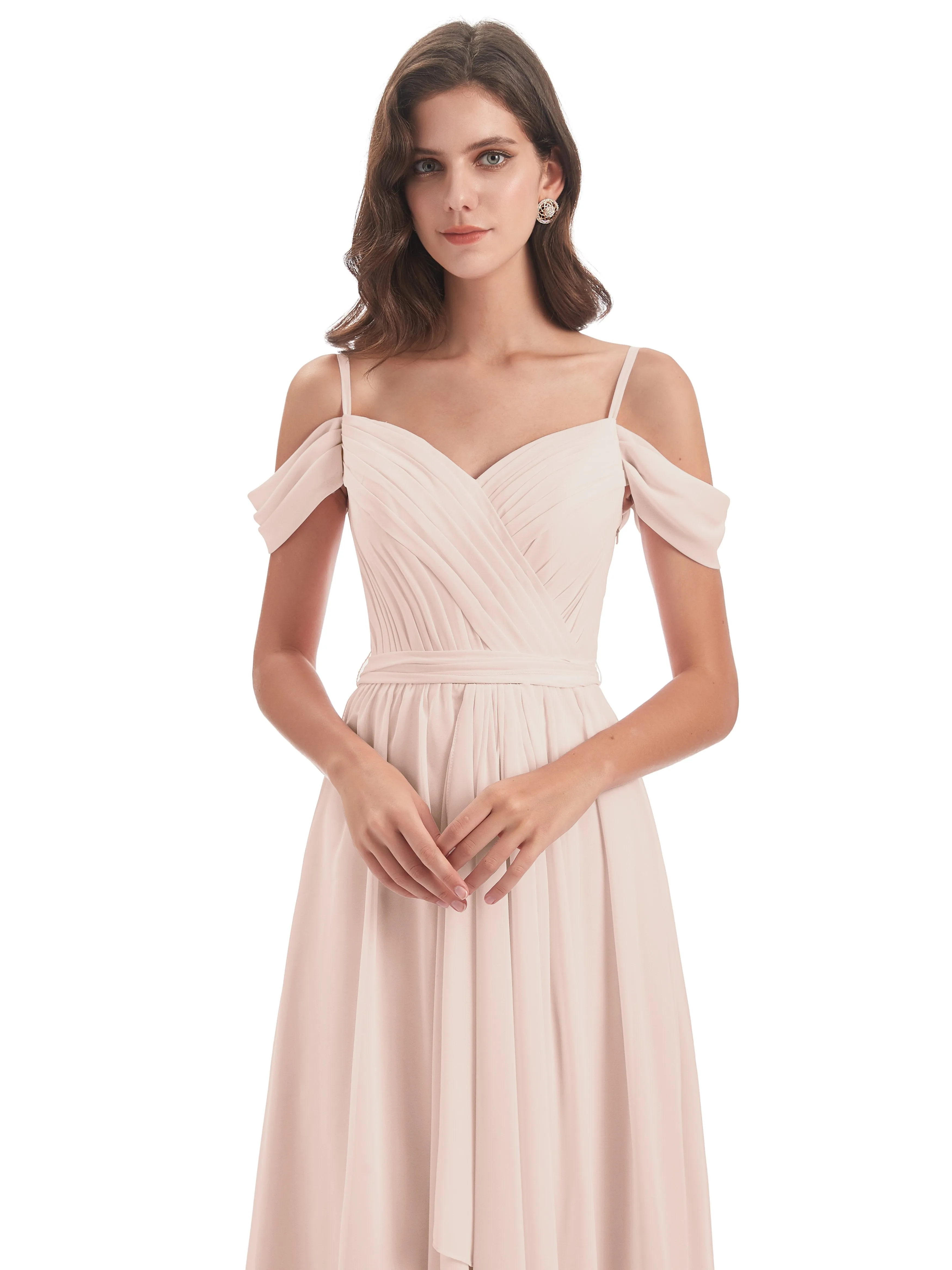 Rosie Affordable A-line Split Long Chiffon Bridesmaid Dresses