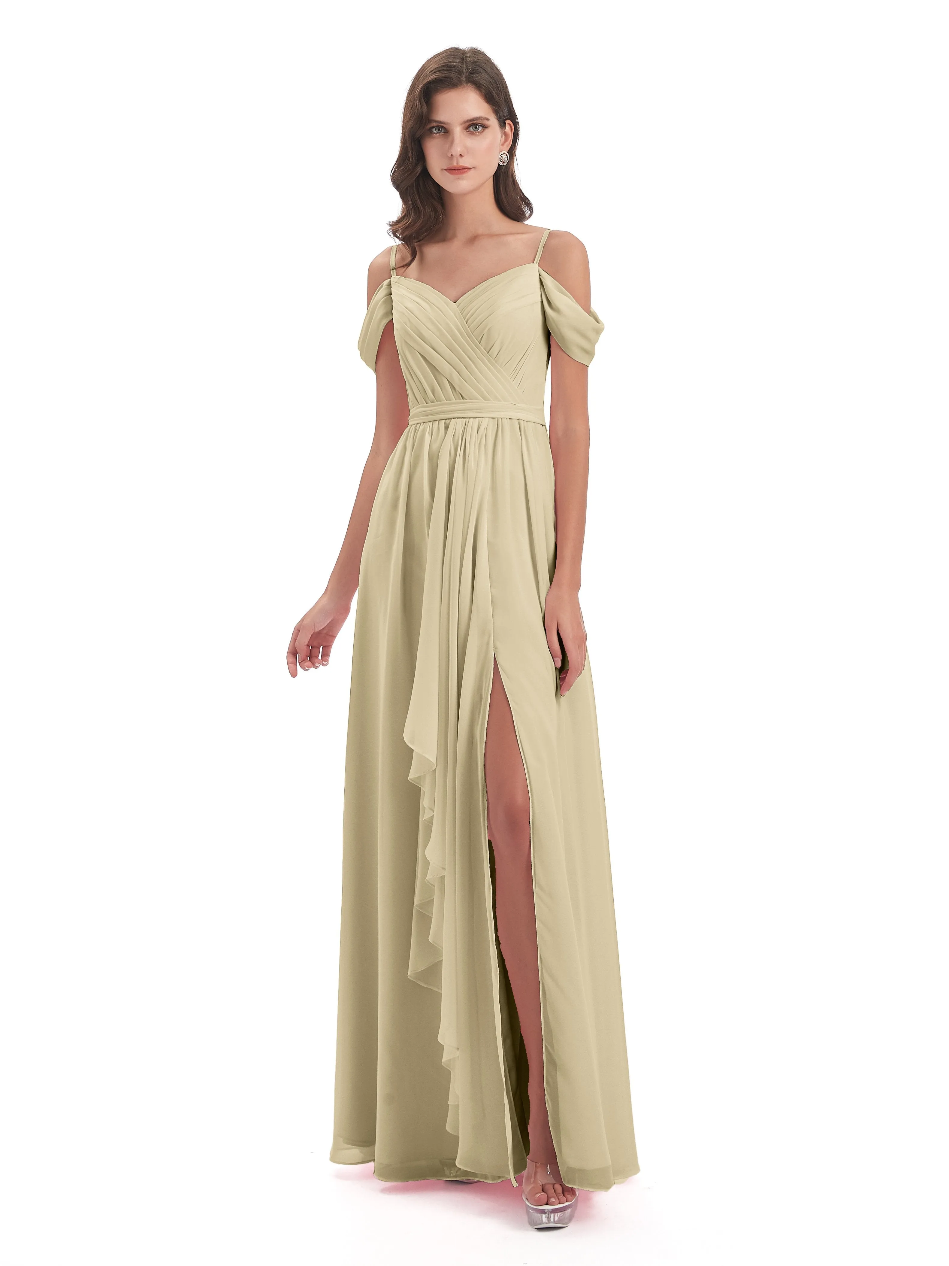 Rosie Affordable A-line Split Long Chiffon Bridesmaid Dresses