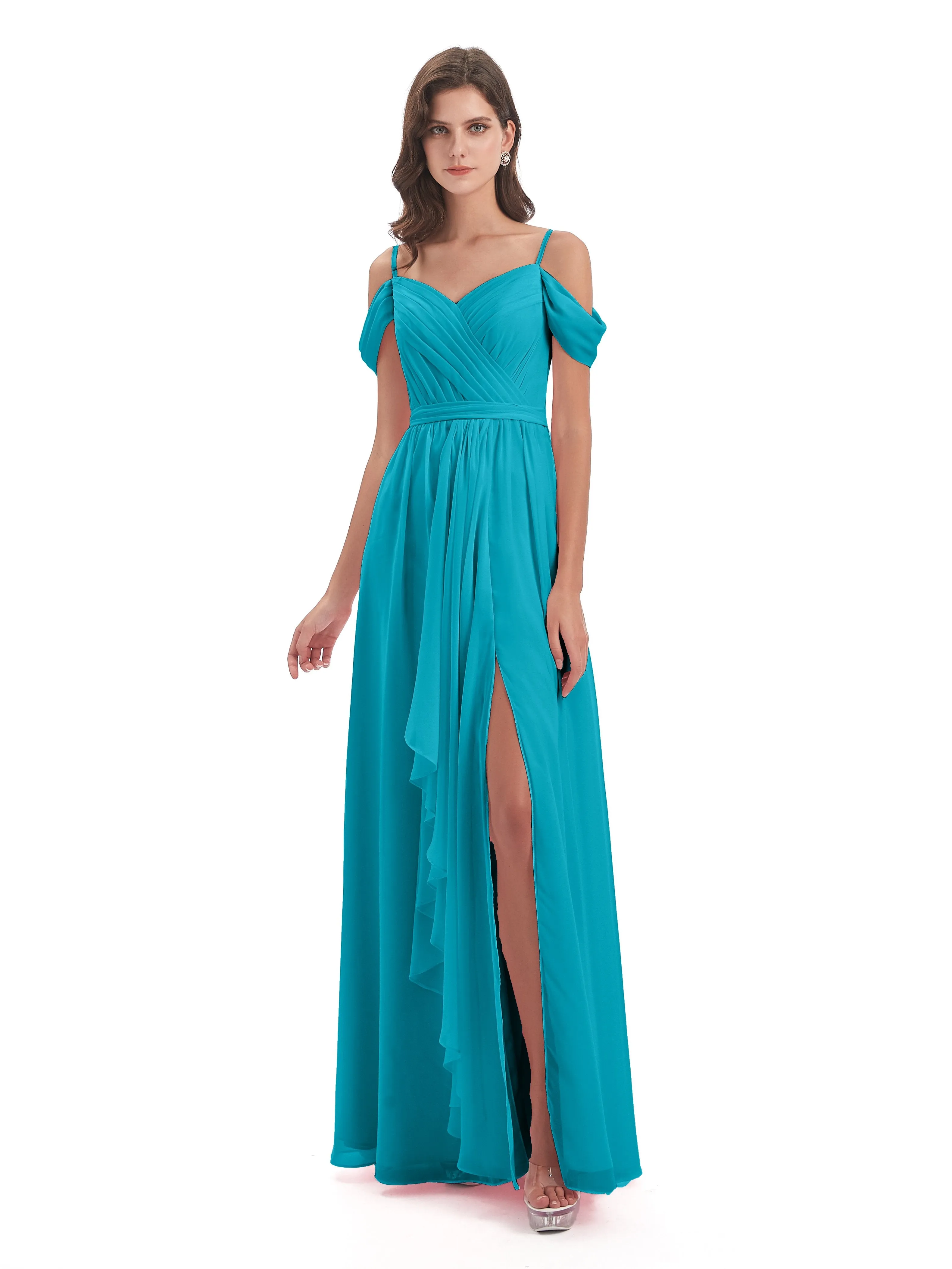 Rosie Affordable A-line Split Long Chiffon Bridesmaid Dresses