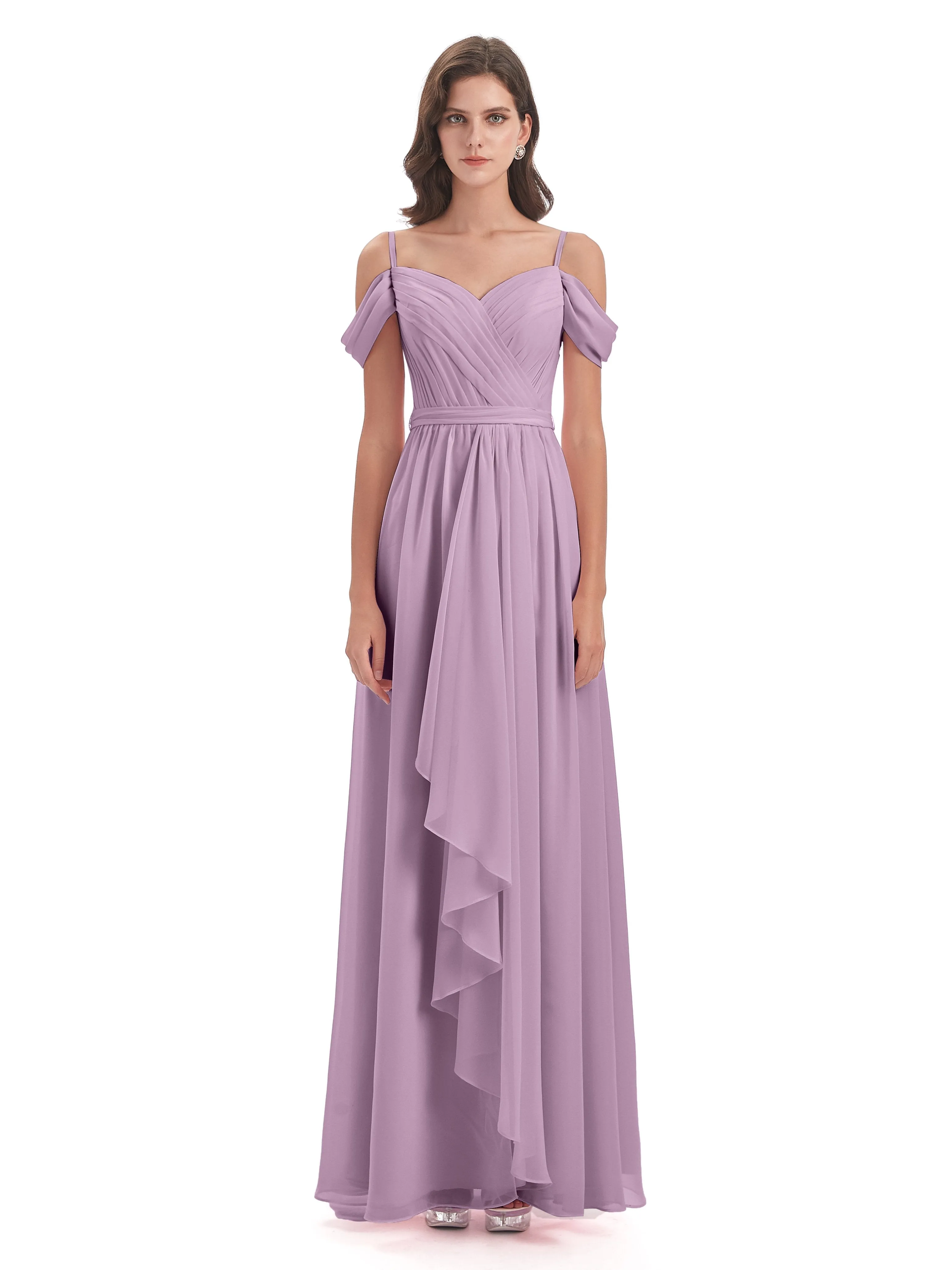 Rosie Affordable A-line Split Long Chiffon Bridesmaid Dresses