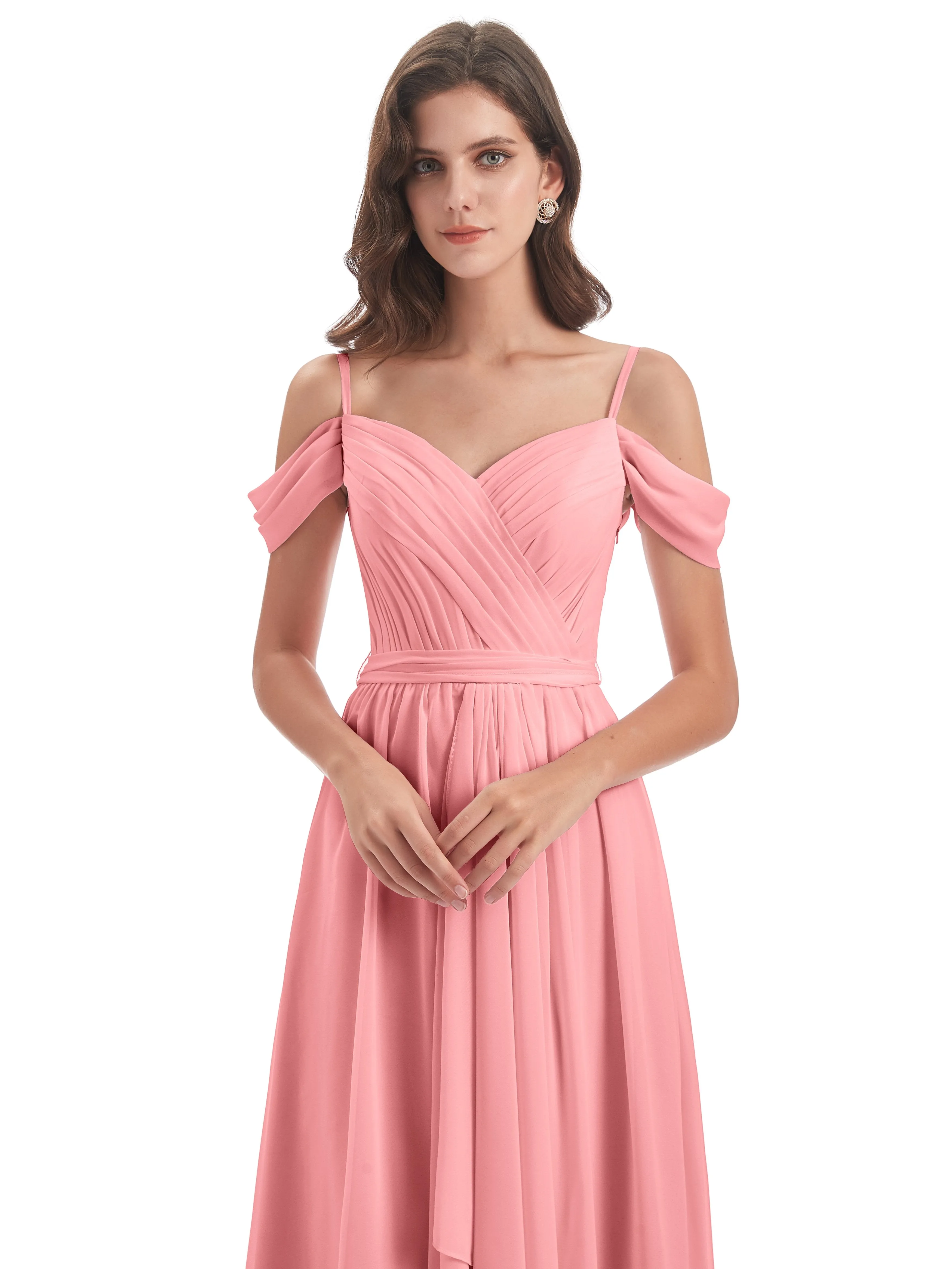 Rosie Affordable A-line Split Long Chiffon Bridesmaid Dresses