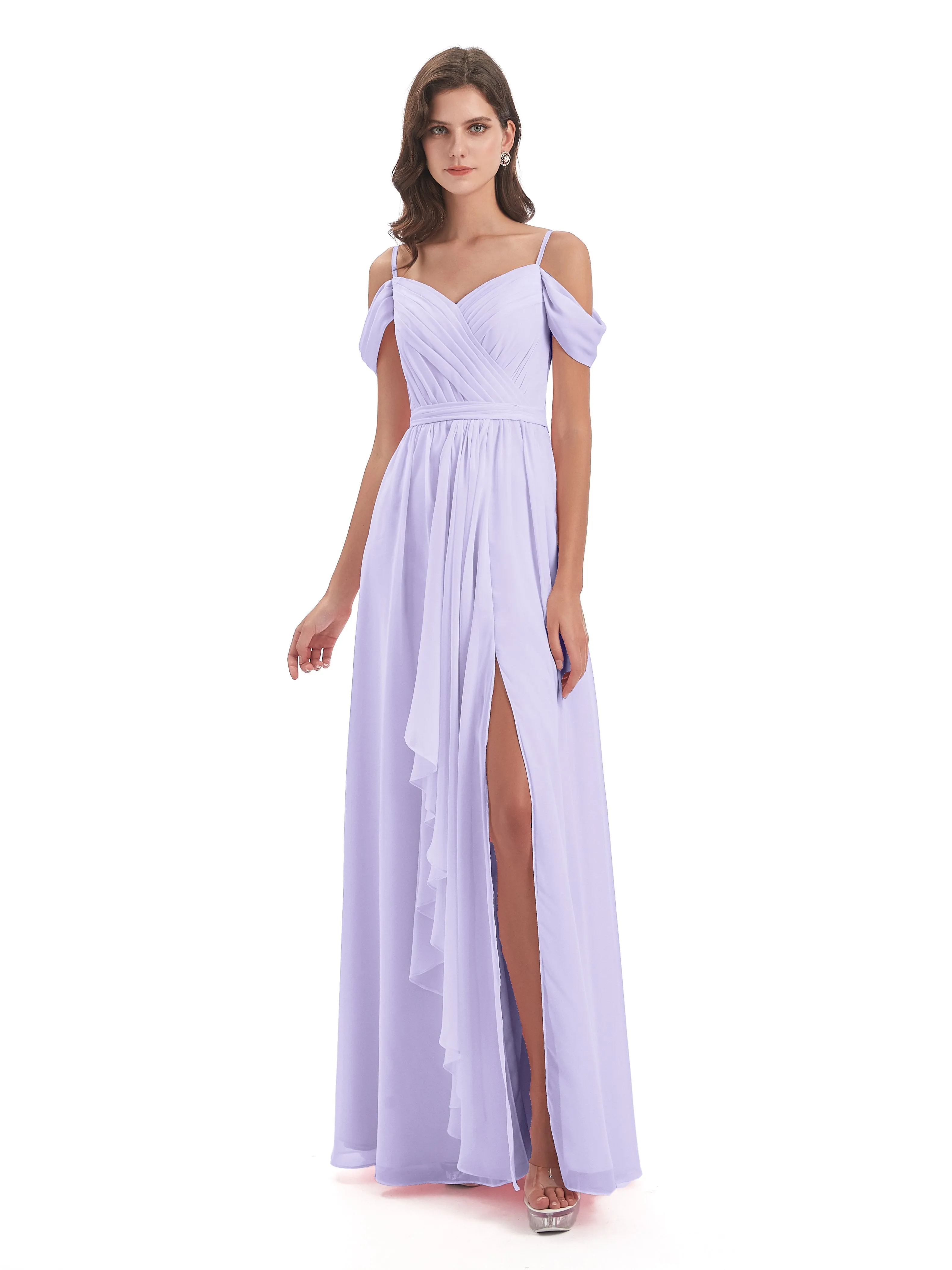 Rosie Affordable A-line Split Long Chiffon Bridesmaid Dresses