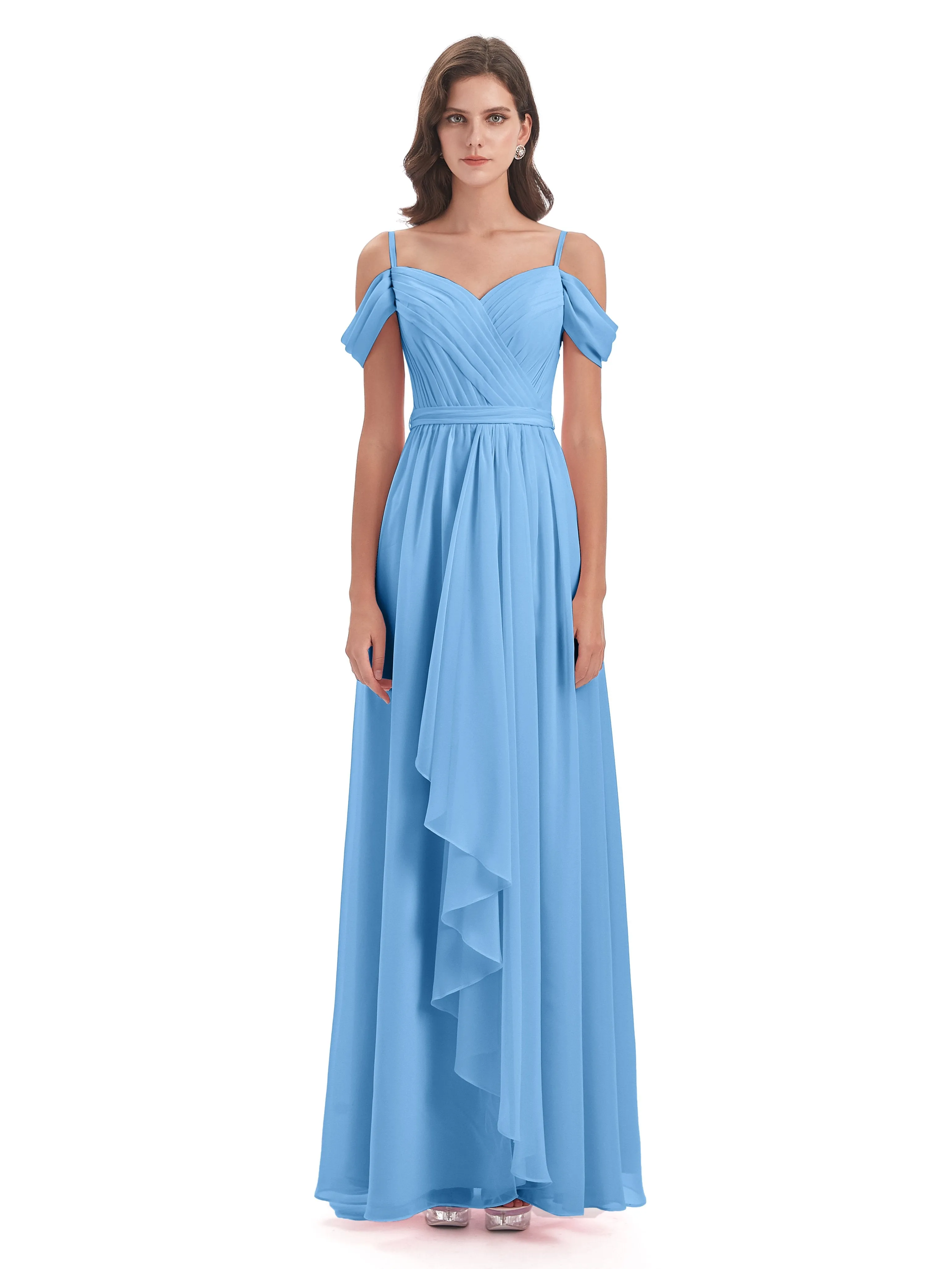 Rosie Affordable A-line Split Long Chiffon Bridesmaid Dresses