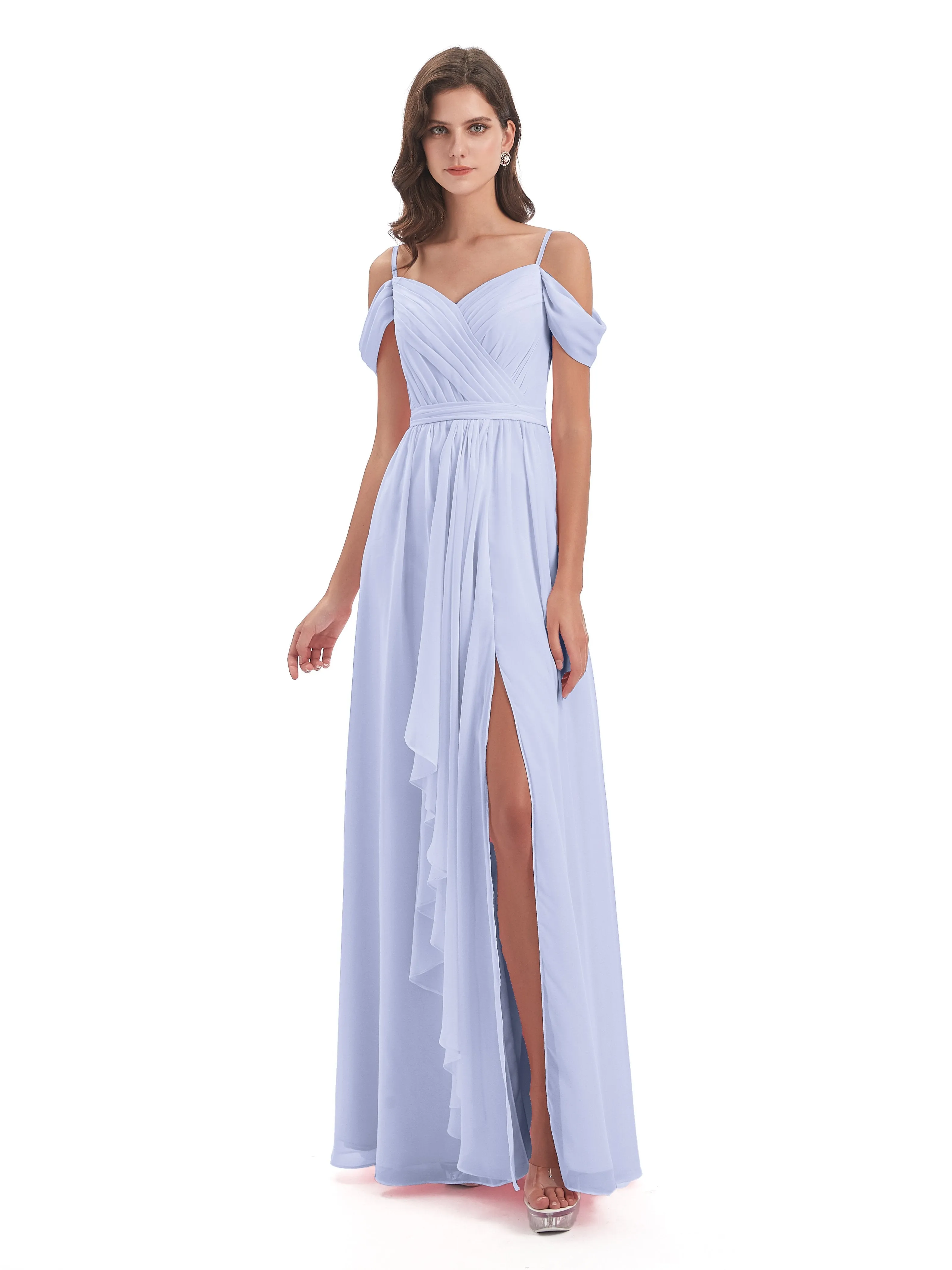 Rosie Affordable A-line Split Long Chiffon Bridesmaid Dresses