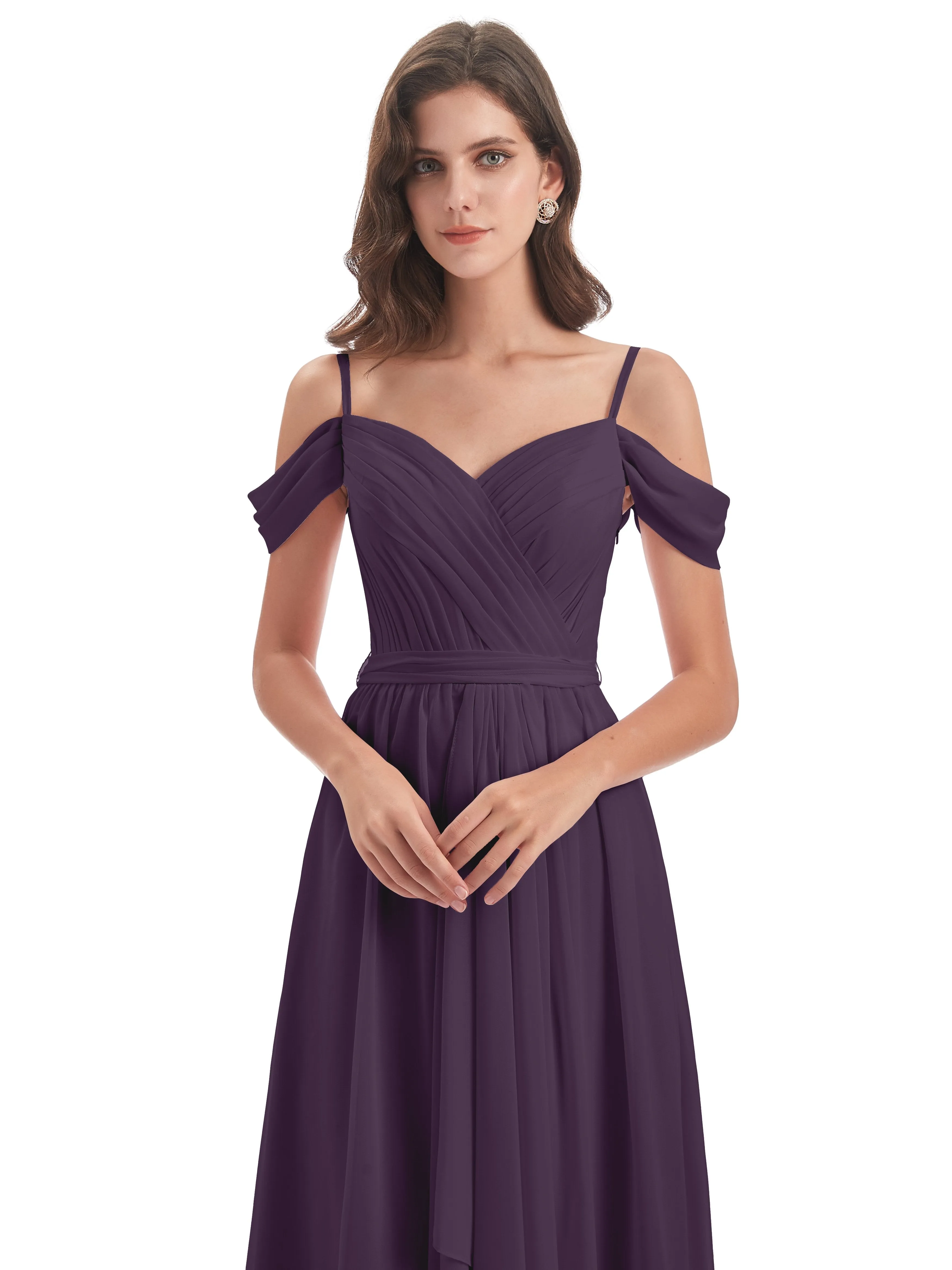 Rosie Affordable A-line Split Long Chiffon Bridesmaid Dresses