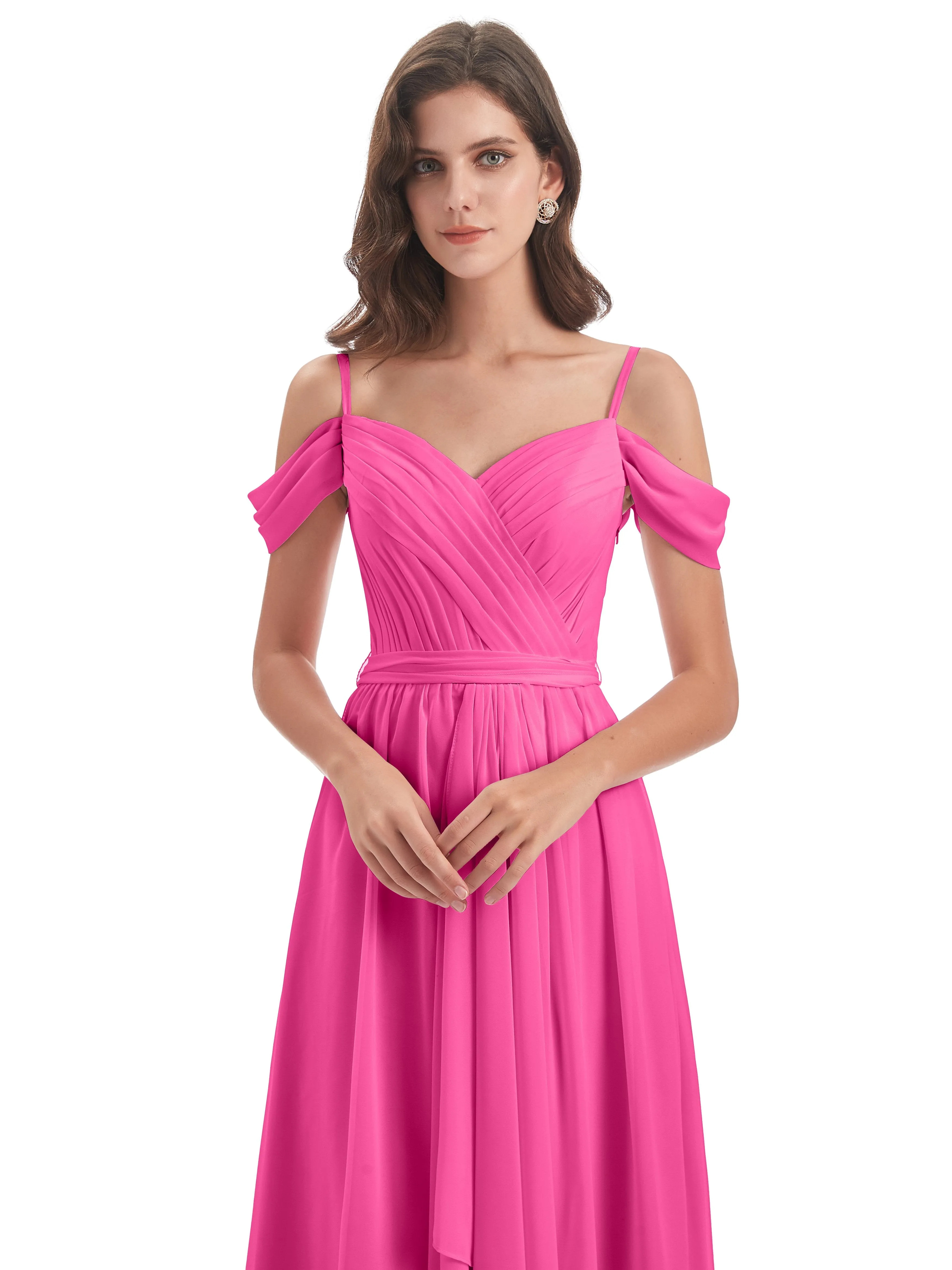 Rosie Affordable A-line Split Long Chiffon Bridesmaid Dresses