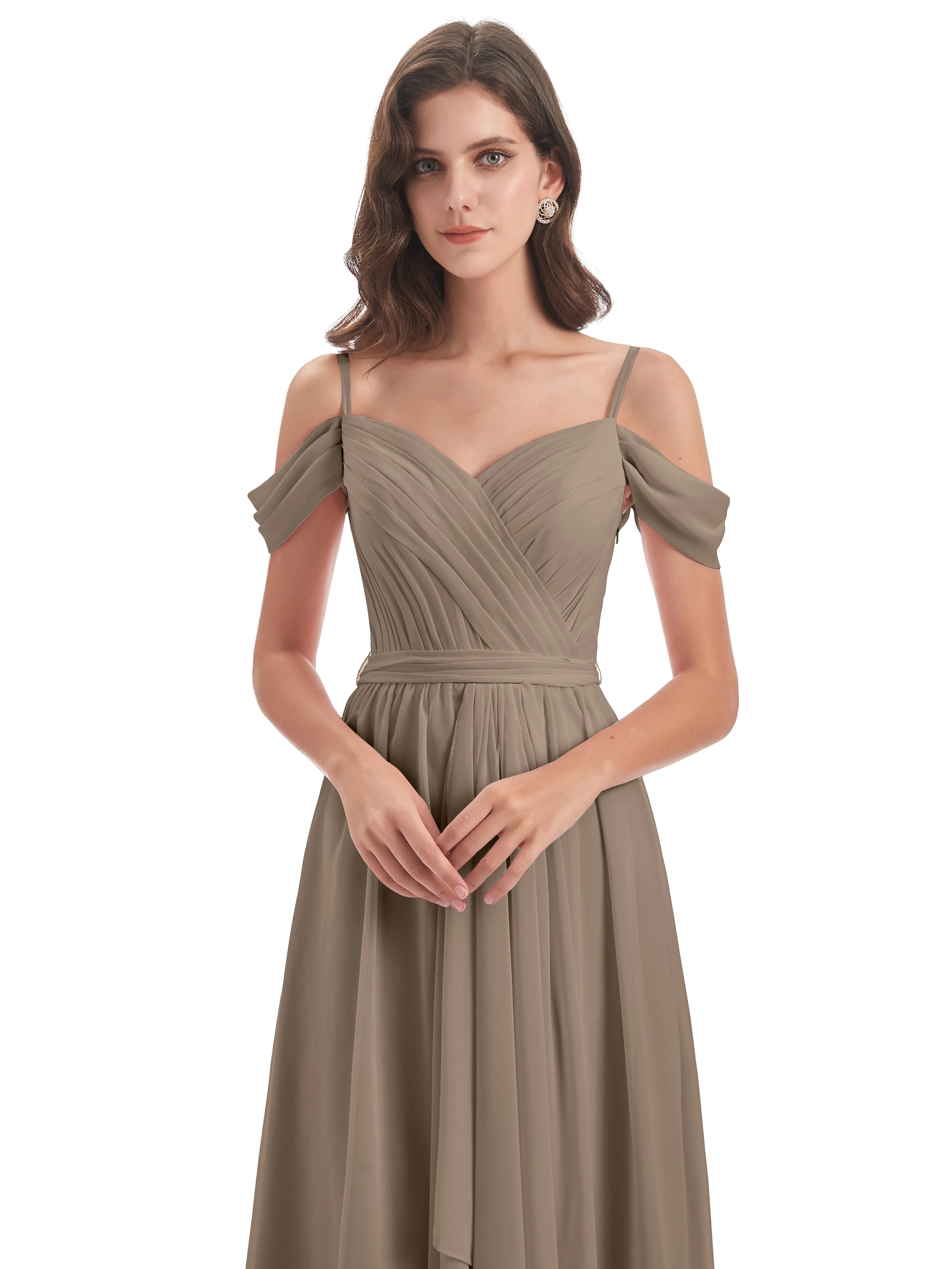 Rosie Affordable A-line Split Long Chiffon Bridesmaid Dresses