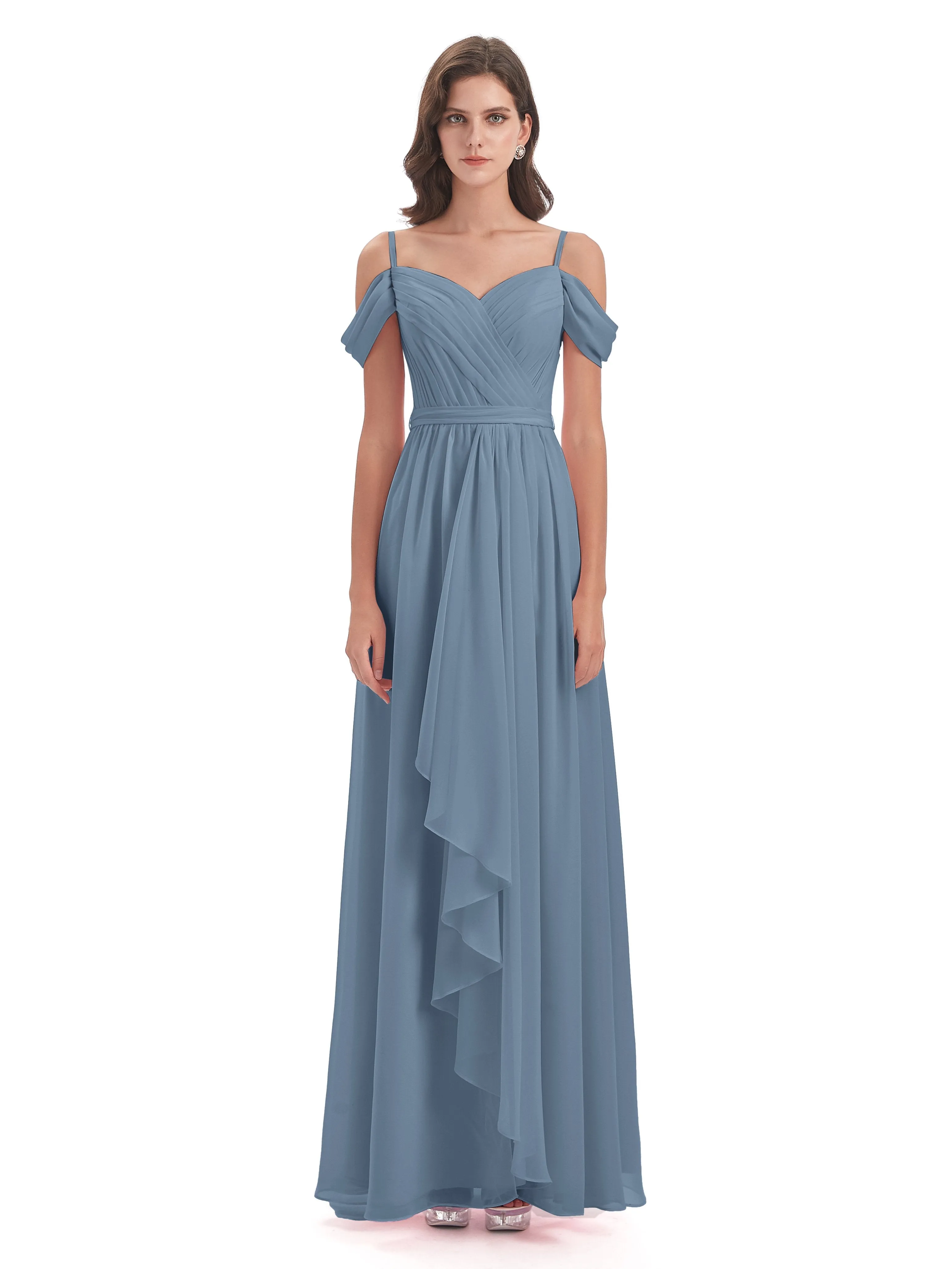 Rosie Affordable A-line Split Long Chiffon Bridesmaid Dresses