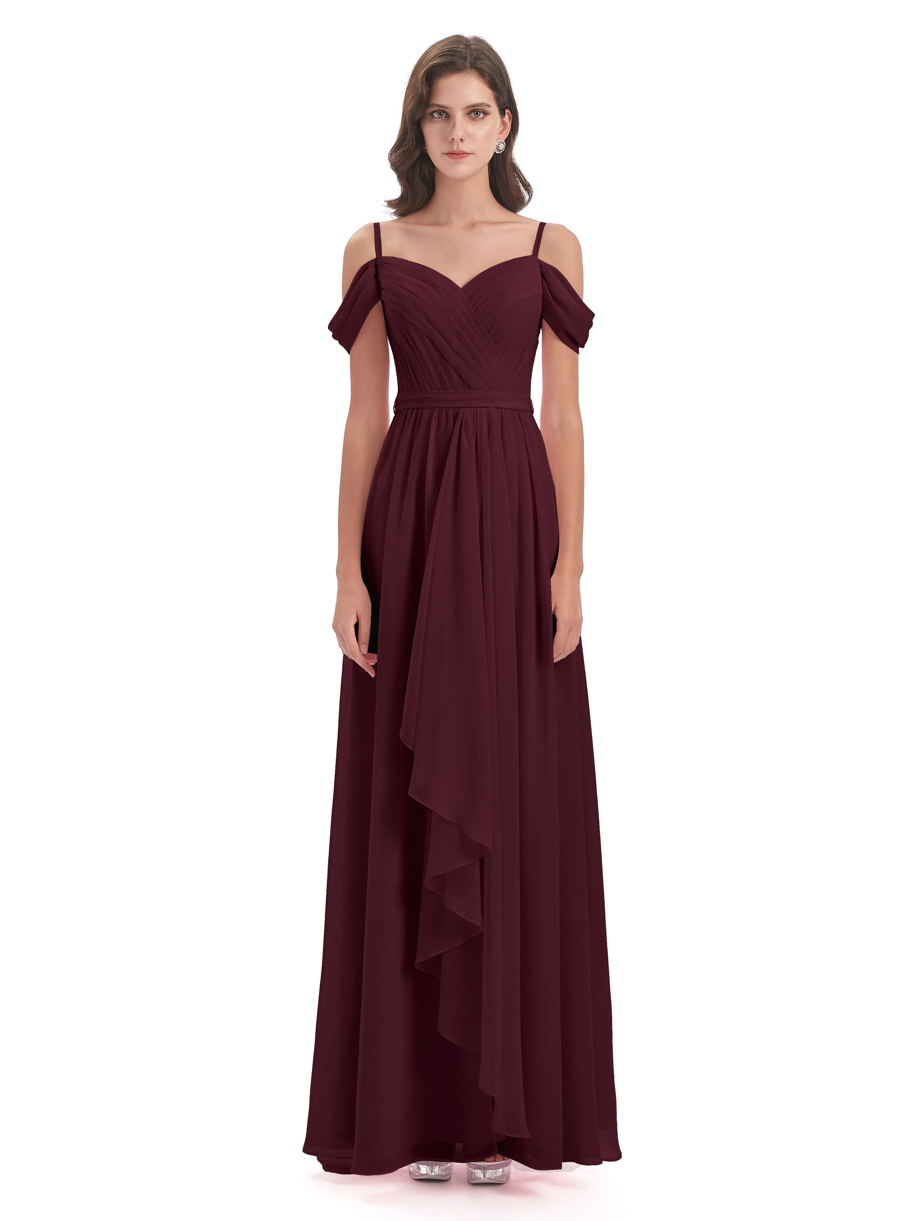 Rosie Affordable A-line Split Long Chiffon Bridesmaid Dresses