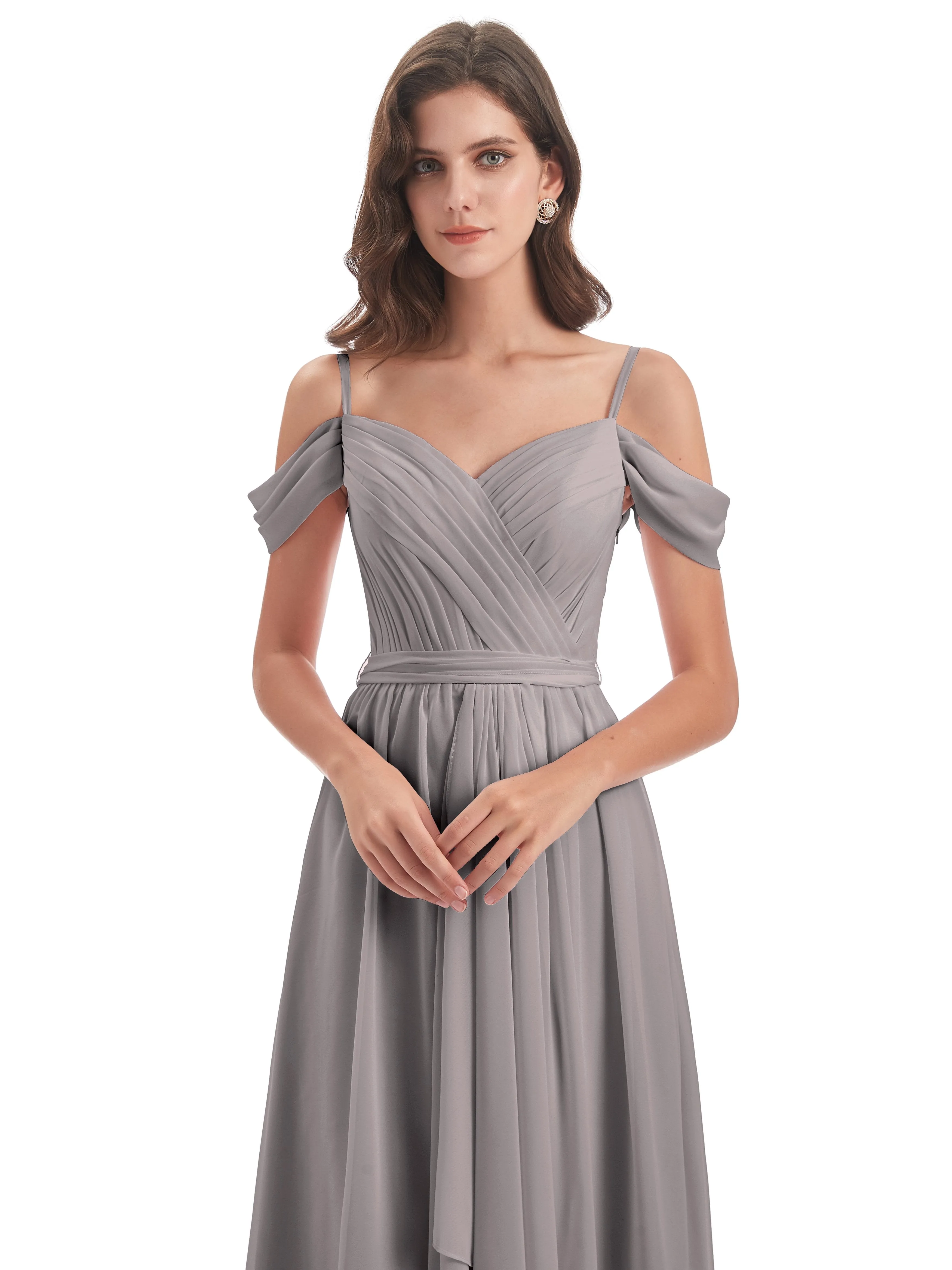 Rosie Affordable A-line Split Long Chiffon Bridesmaid Dresses